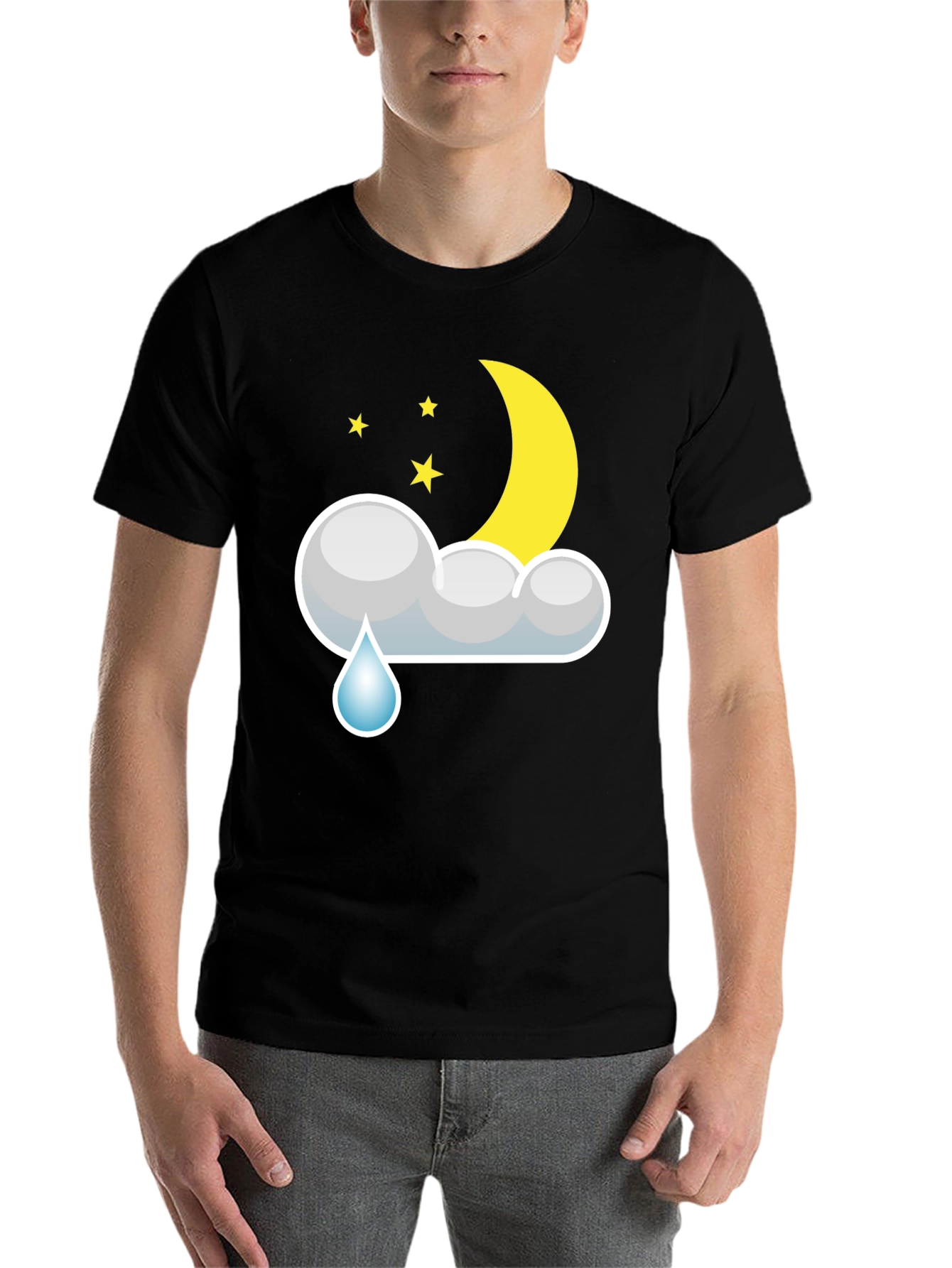Black Cloud Rain Moon Star T-Shirt - Black view 7