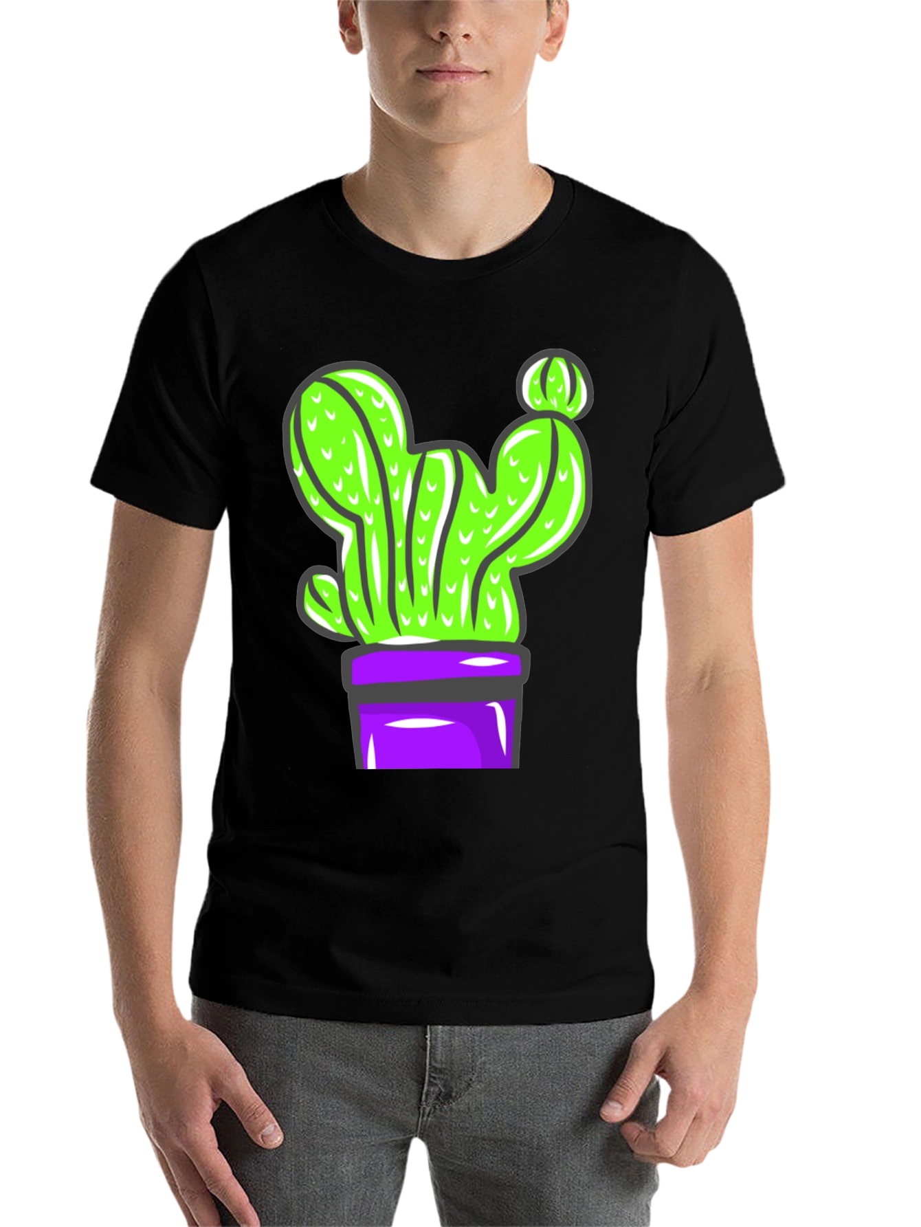 Black Cactus Graphic Tee - Potted Plant Design view 7
