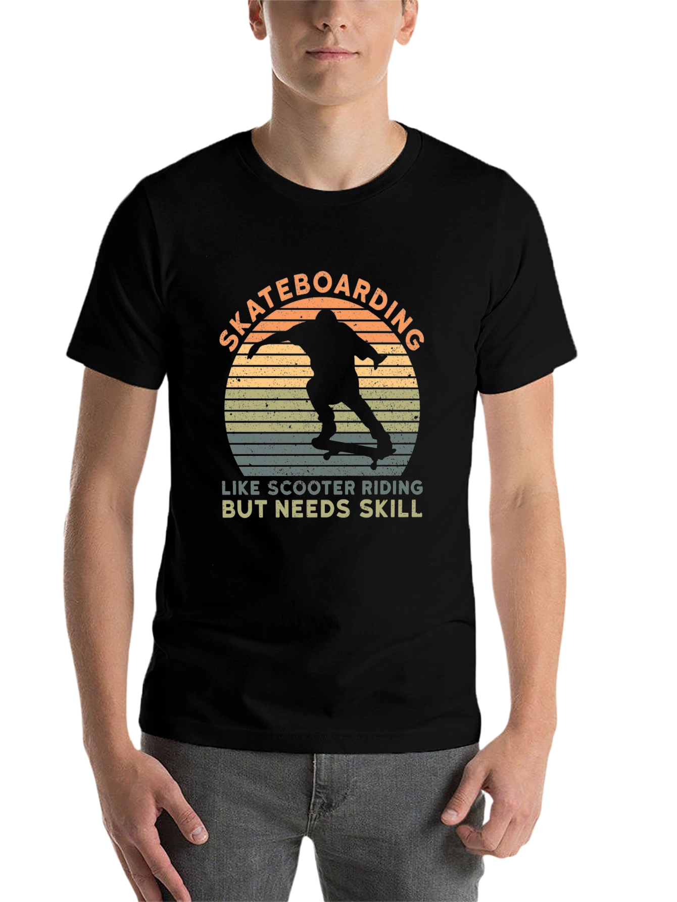 Black Skateboarding T-Shirt - Like Scooter Riding, But Needs Skill view 7