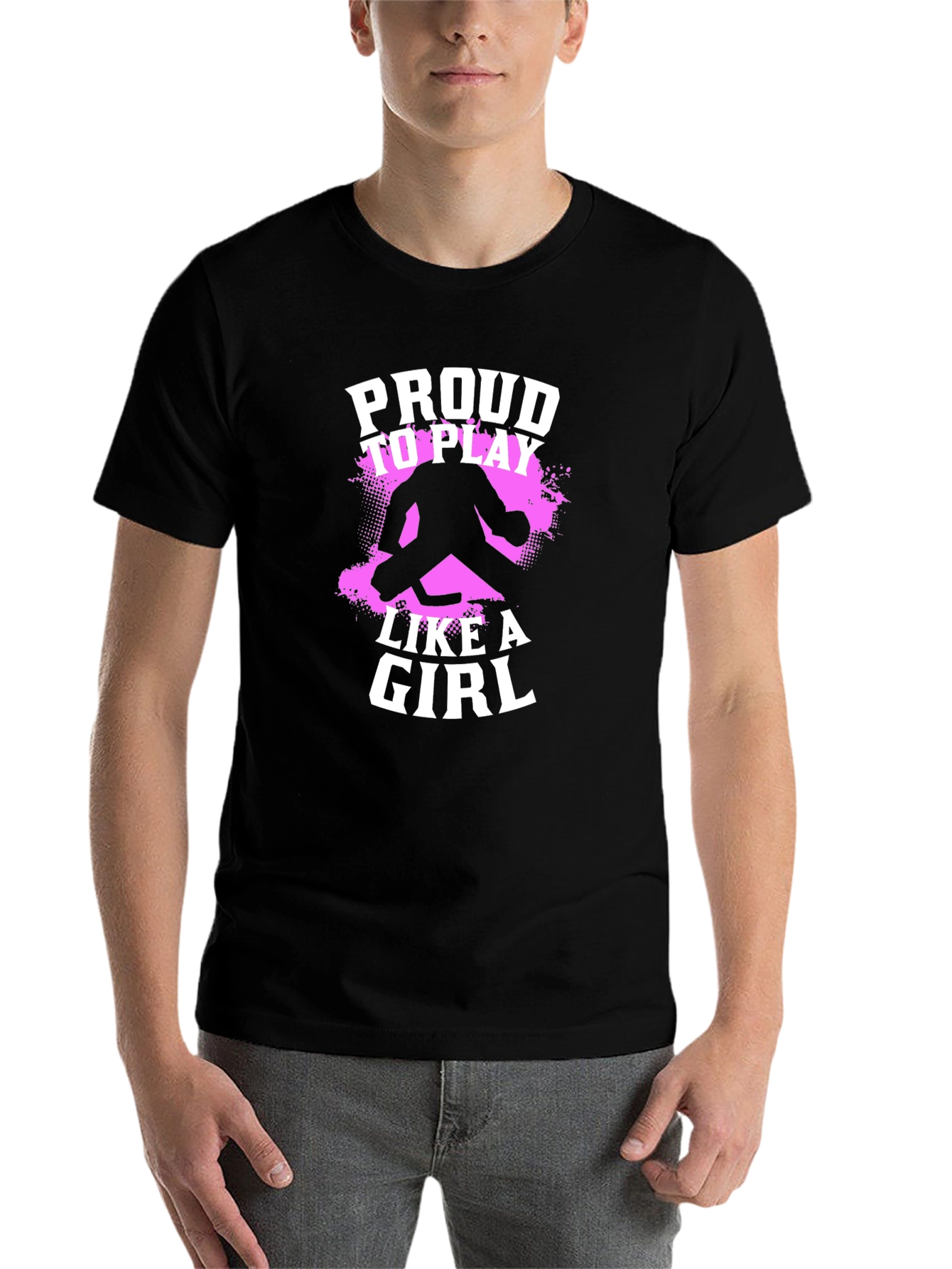 Black Proud to Play Like a Girl Hockey Graphic T-Shirt view 7