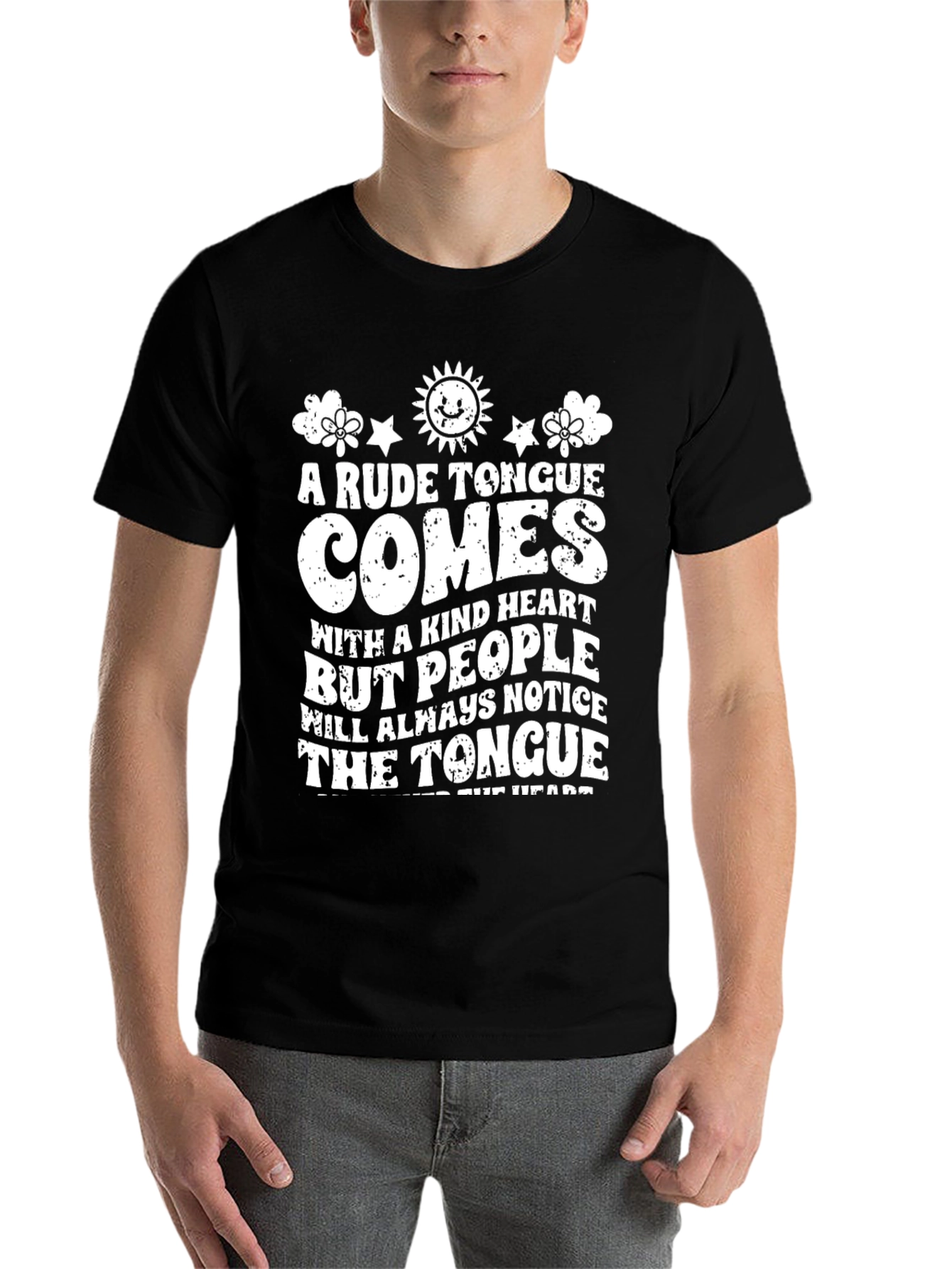 Black Rude Tongue Kind Heart Graphic Tee - Unisex Cotton T-Shirt view 7
