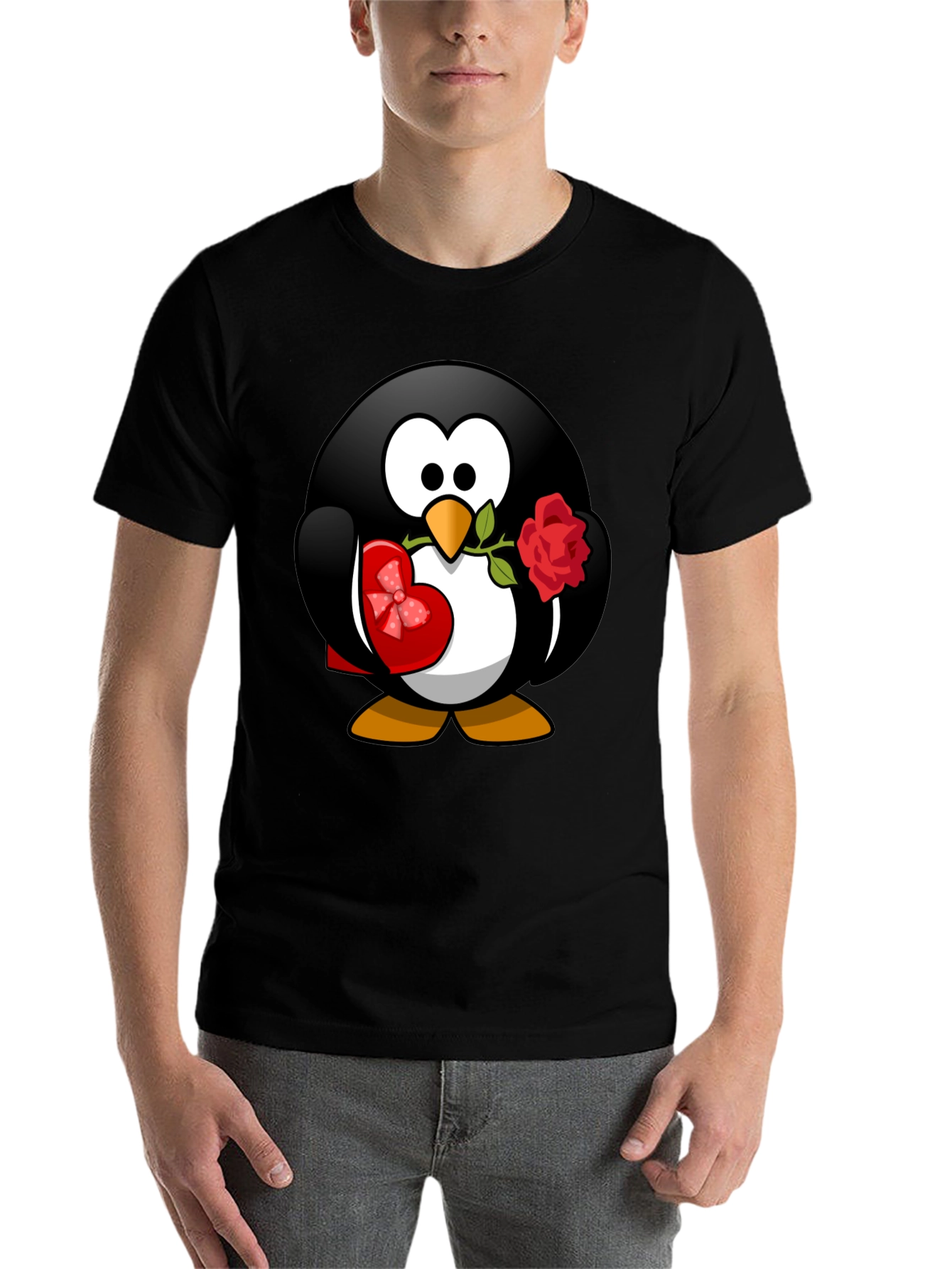 Black Penguin Love T-Shirt - Valentine's Day Gift view 7