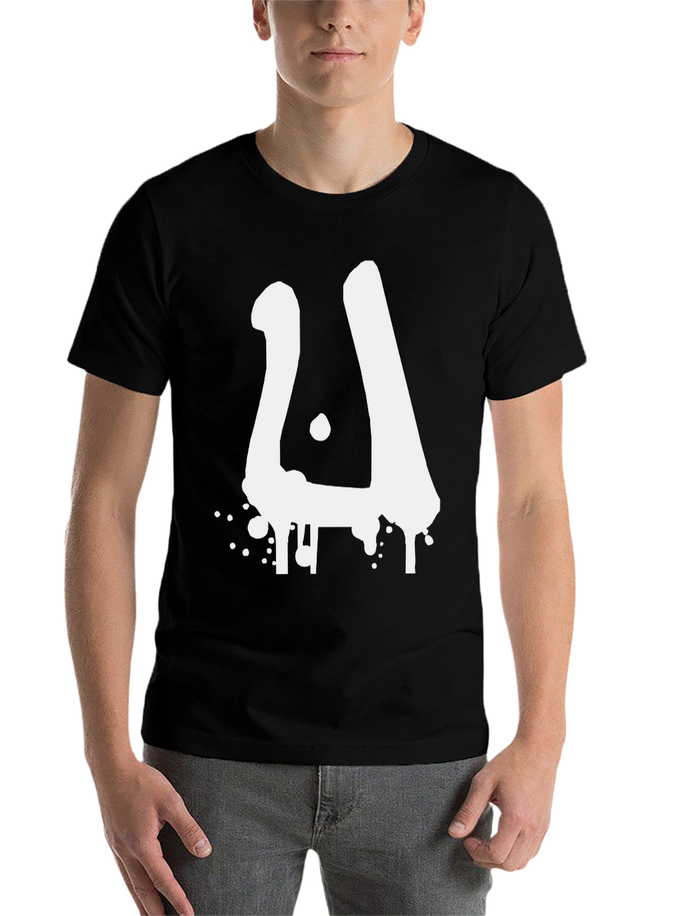 Black Men's Black Graphic Tee - Abstract White Design view 7