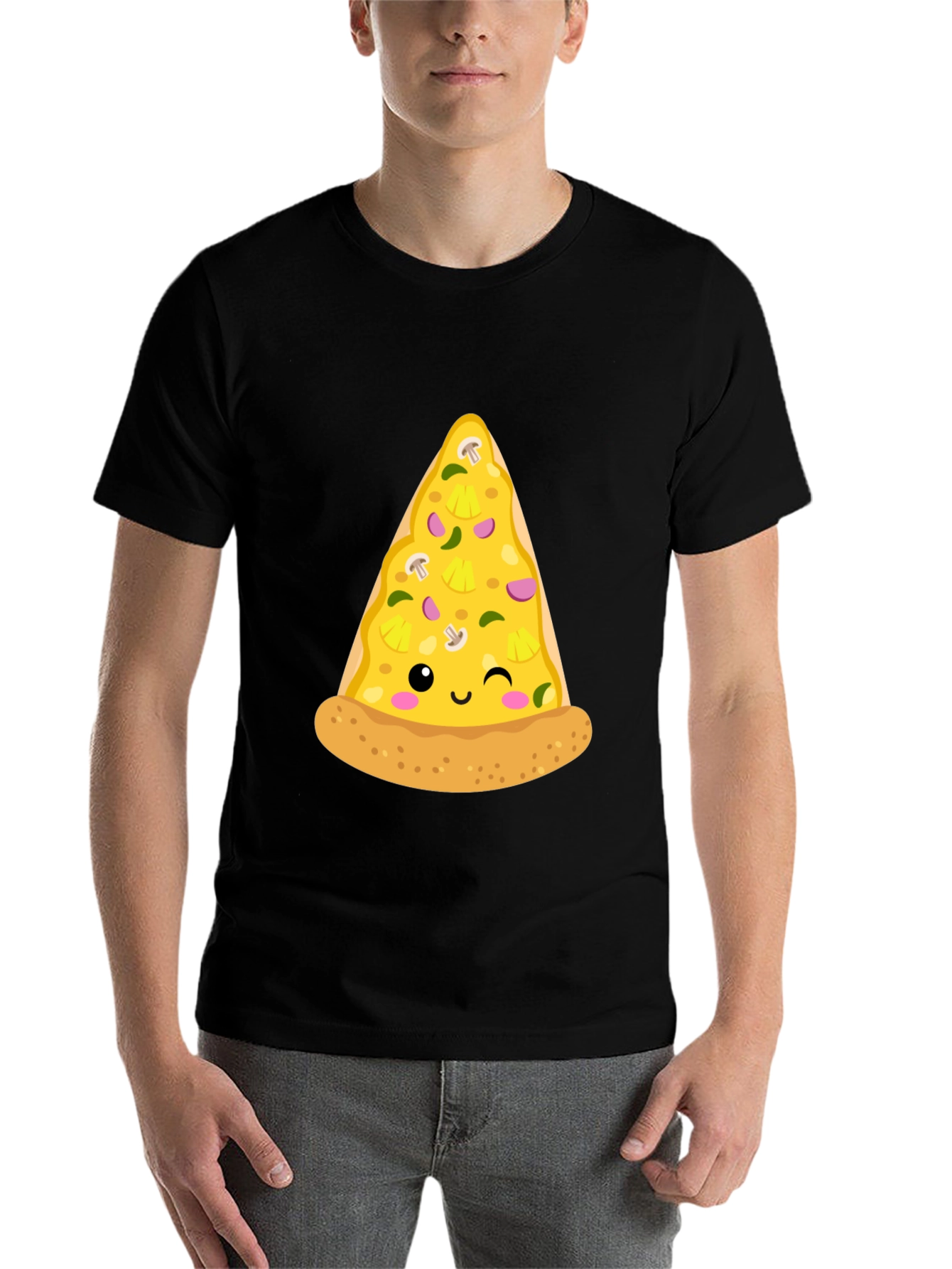 Black Pizza Slice Graphic Tee - Casual Black T-Shirt view 7