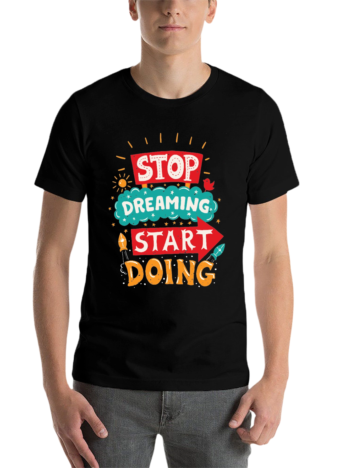 Black Stop Dreaming Start Doing Graphic Tee view 7
