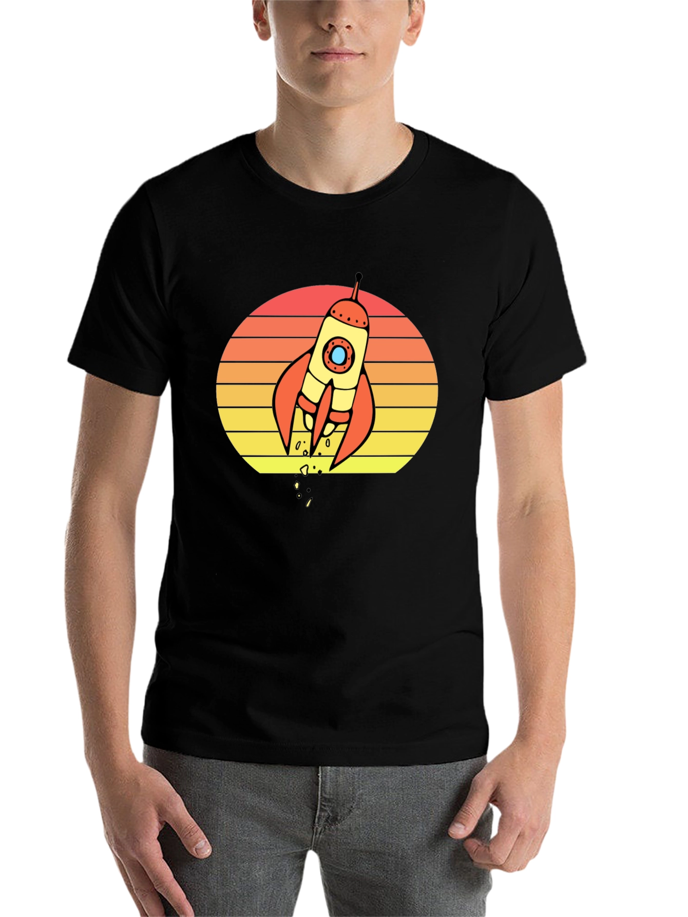 Black Retro Rocket Sunset Graphic T-Shirt - Space Lover Tee view 7
