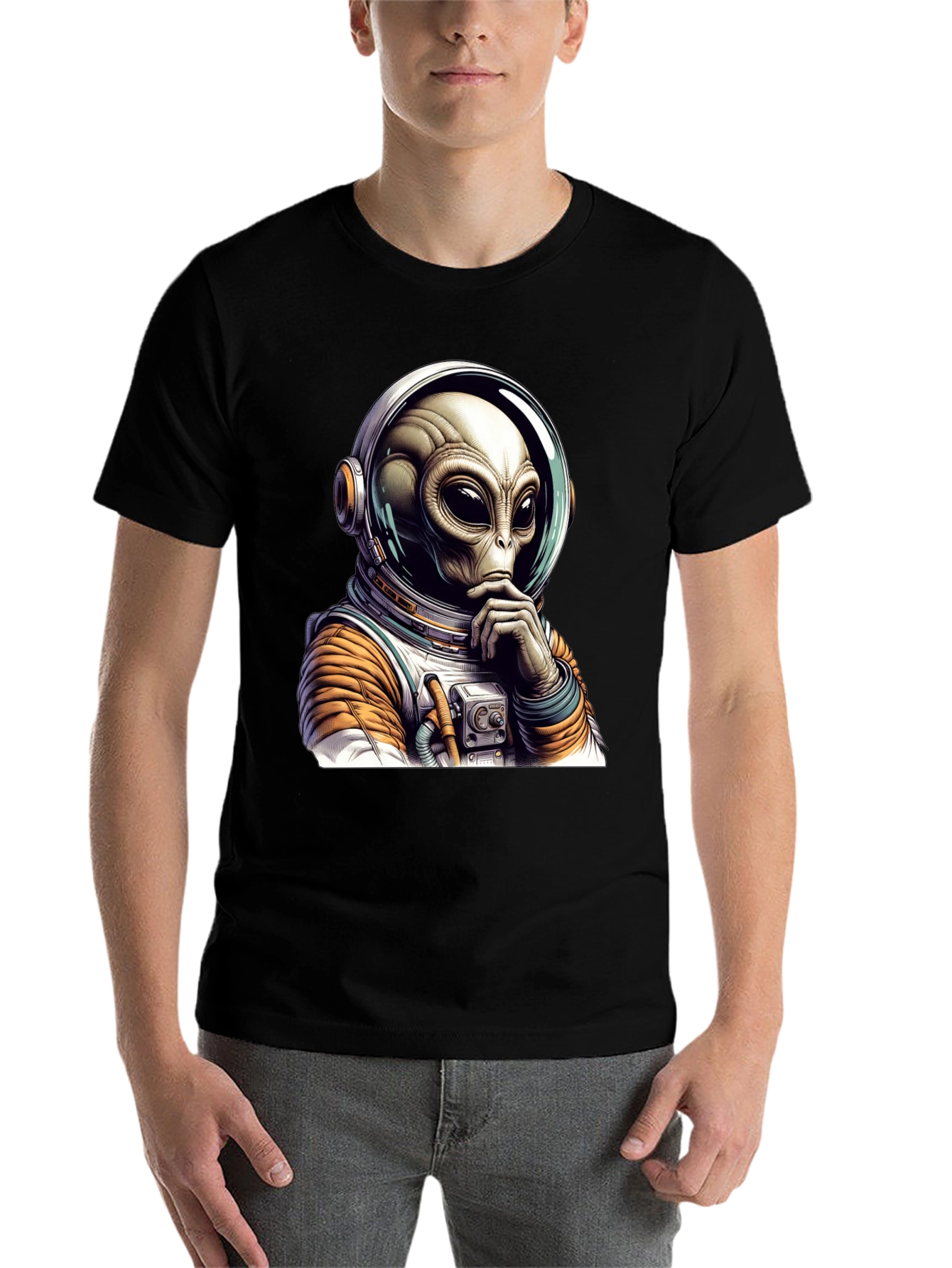 Black Alien Astronaut Graphic Tee - Black Cotton Blend view 7