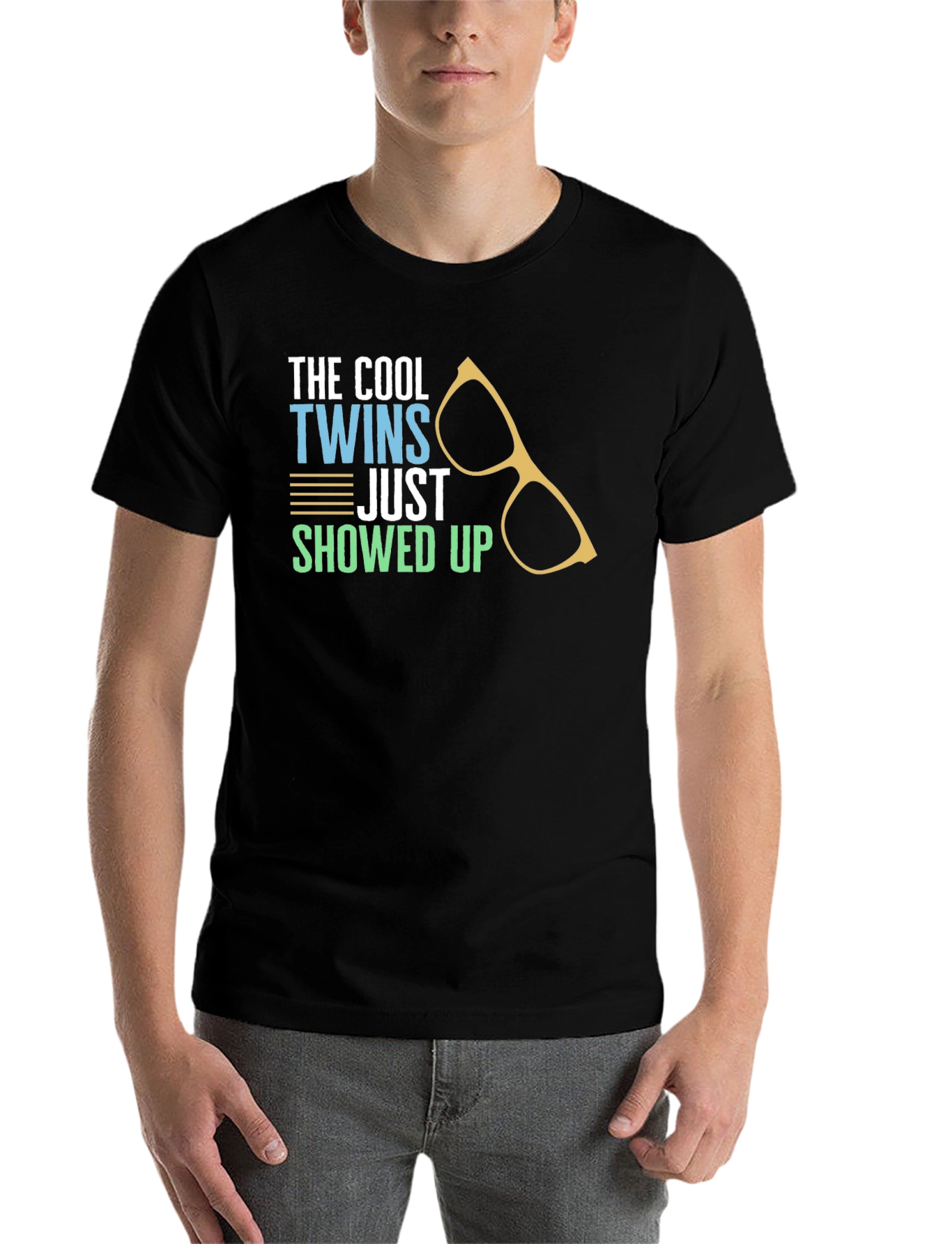 Black Cool Twins T-Shirt - Funny Graphic Tee view 7