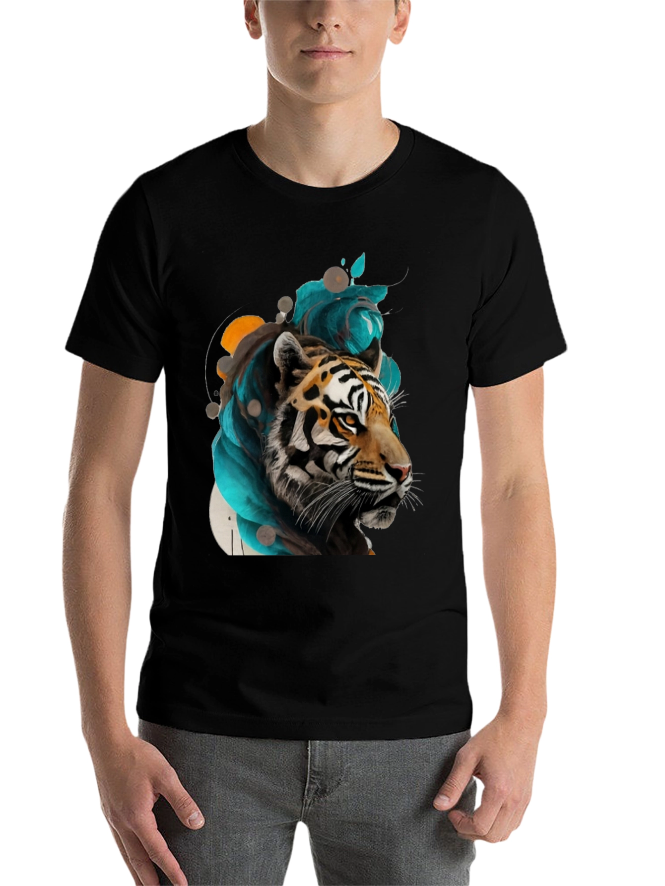 Black Tiger Art Black Tee - Men's Graphic T-Shirt view 7