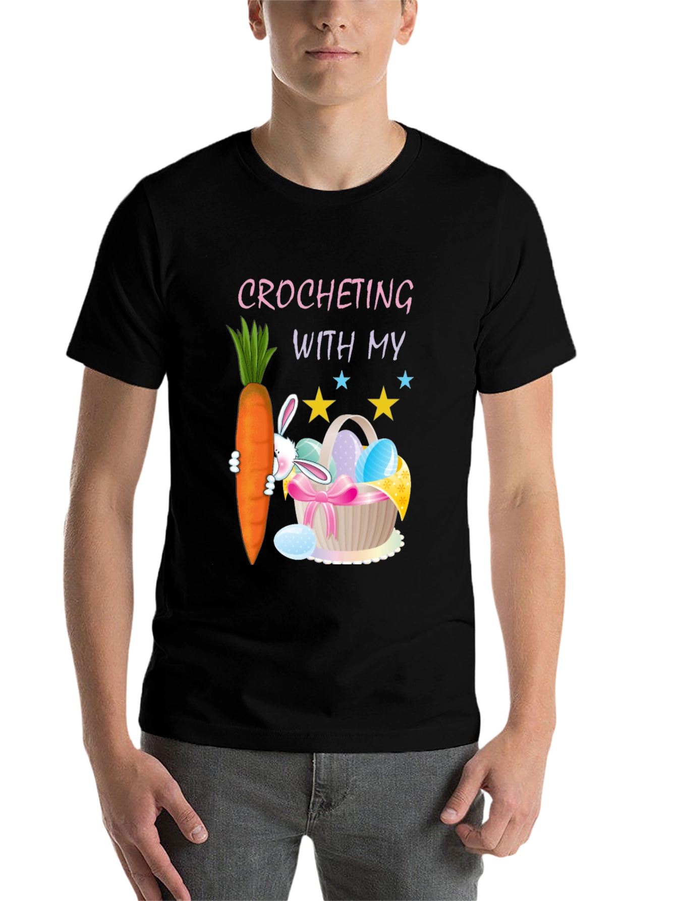Black Crocheting Easter Bunny Carrot T-Shirt view 7