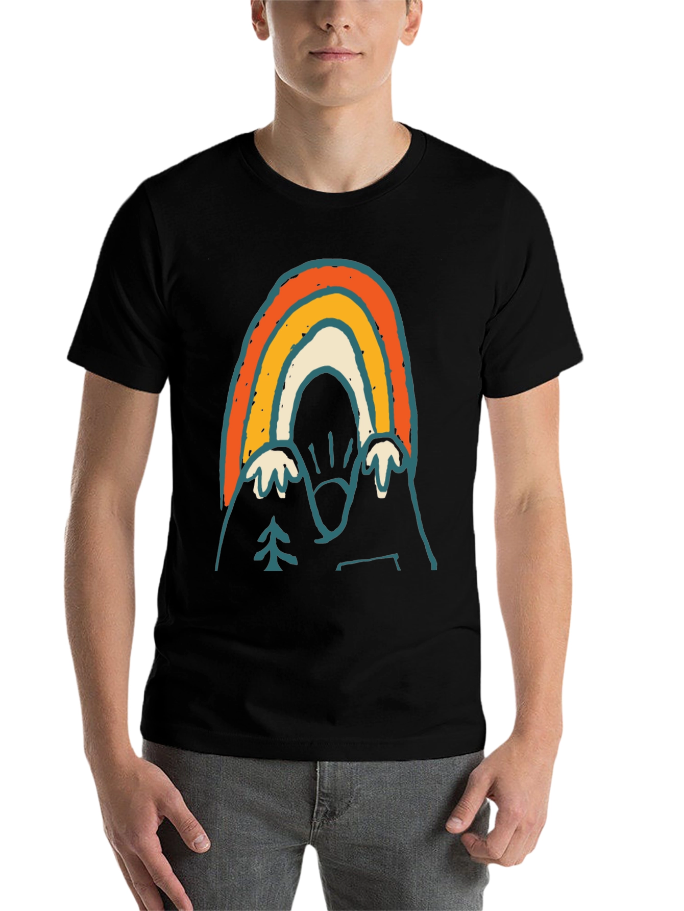 Black Retro Mountain Rainbow Graphic Tee - Black view 7
