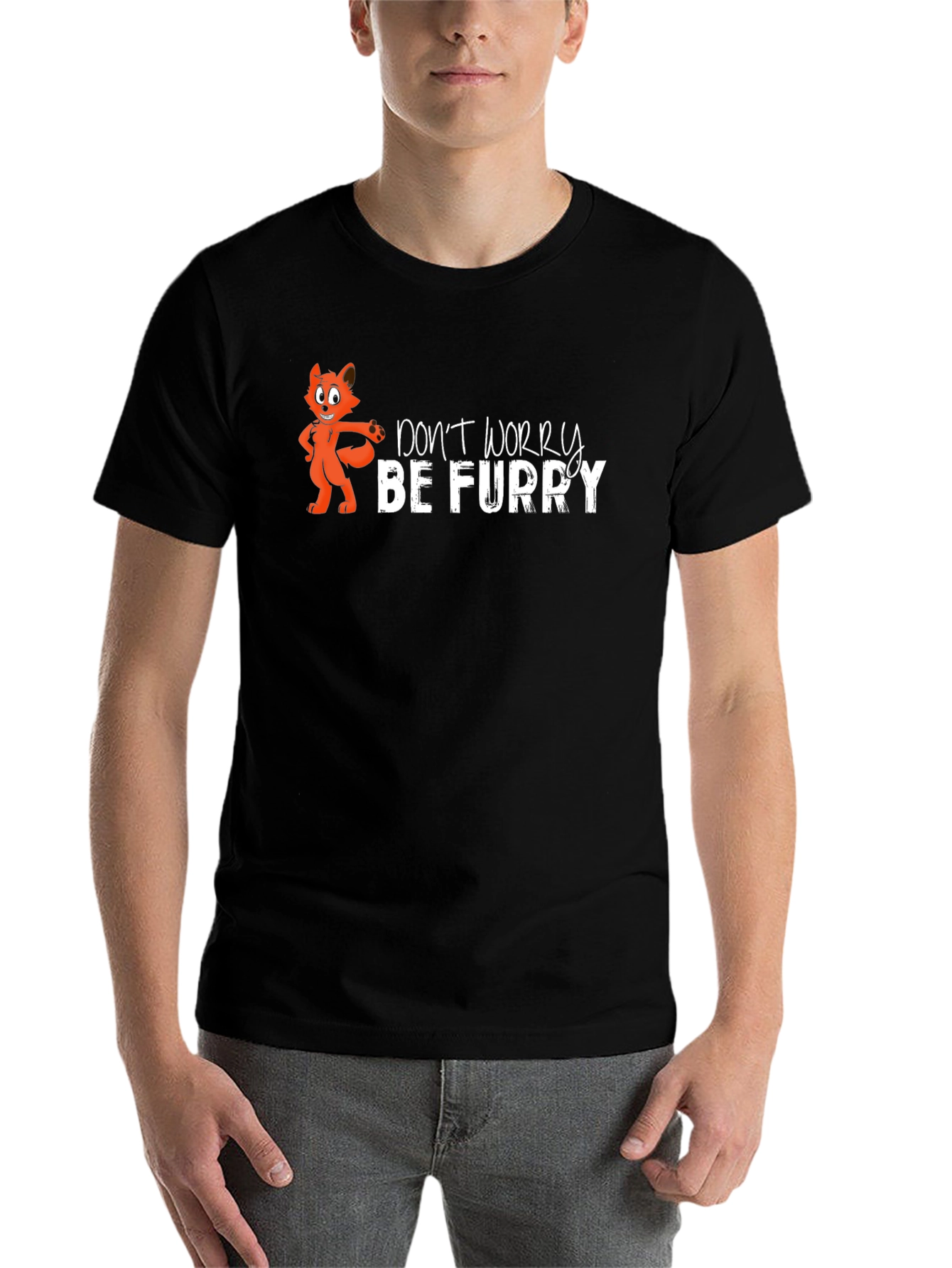 Black Don't Worry Be Furry Black T-Shirt view 7