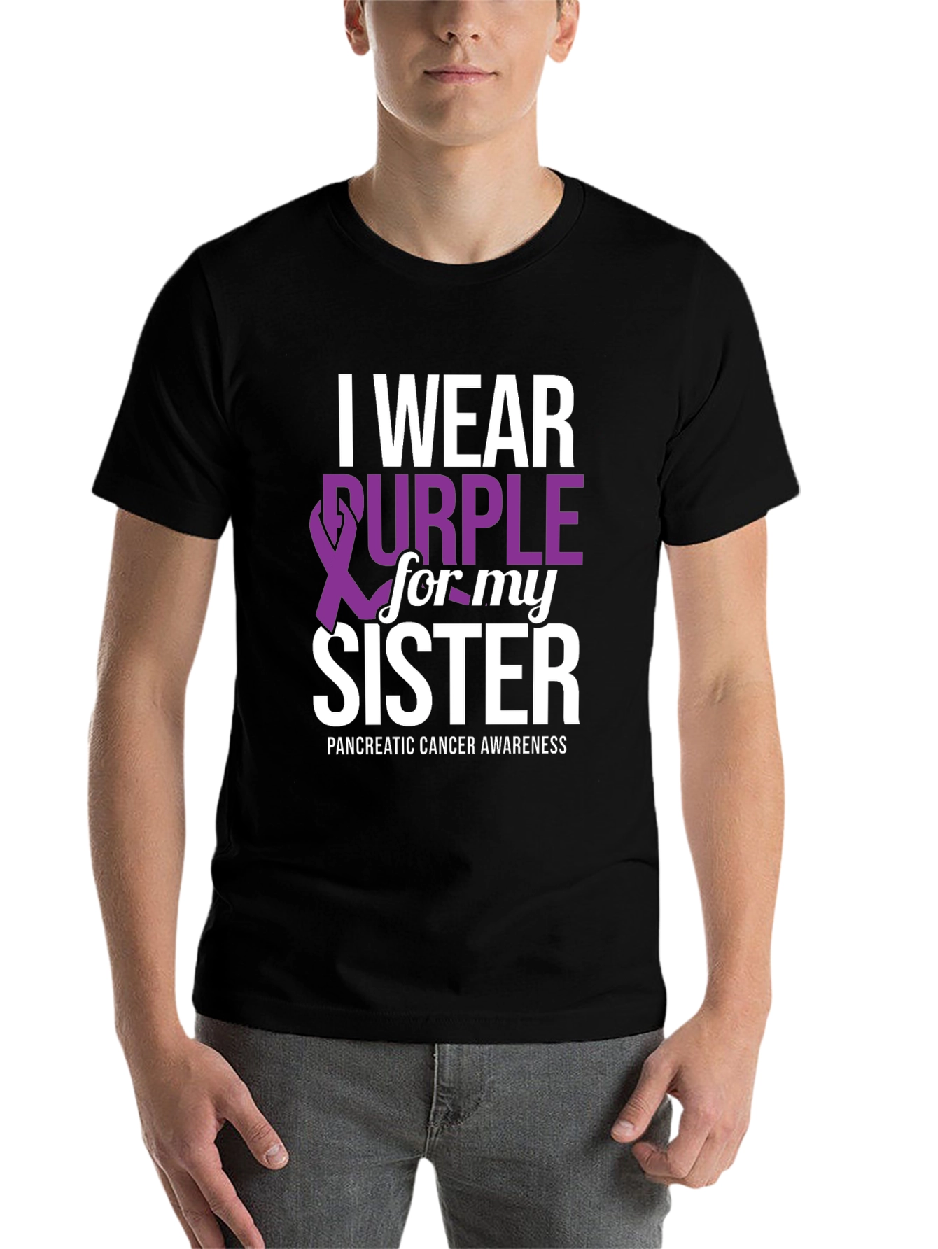 Black I Wear Purple for My Sister T-Shirt - Pancreatic Cancer Awareness view 7