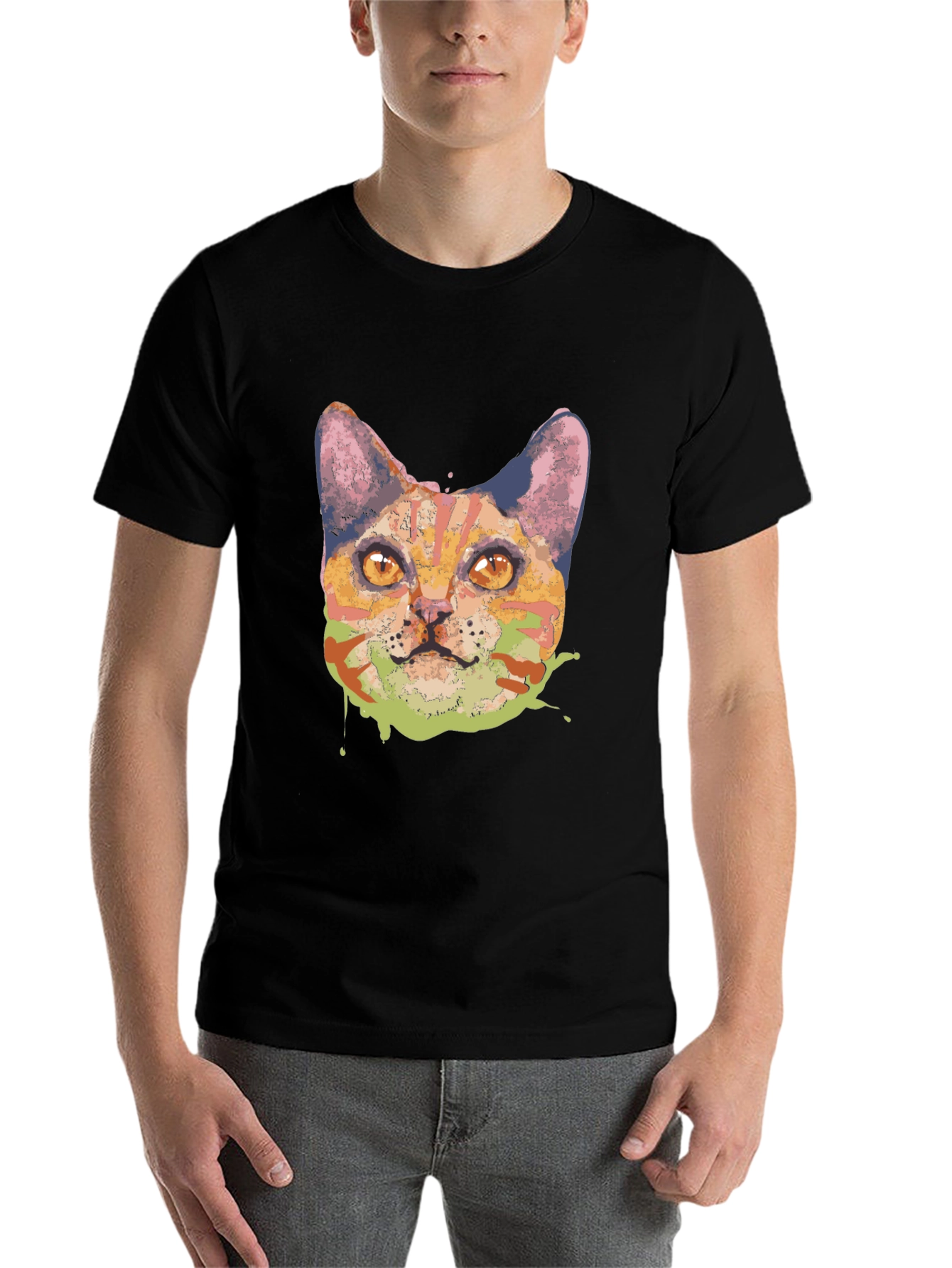 Black Abstract Cat Graphic Tee - Black view 7