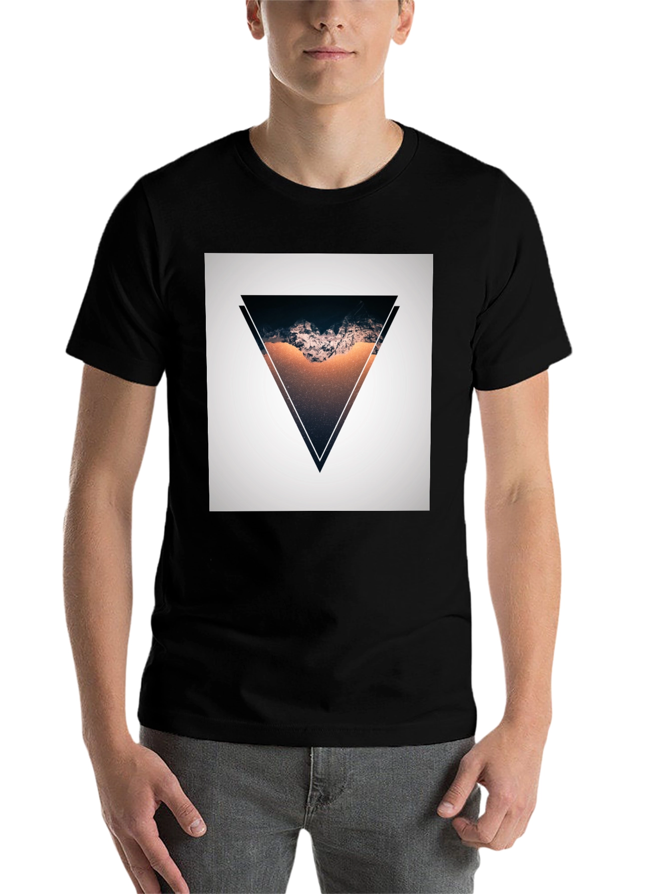 Black Geometric Triangle Graphic T-Shirt - Modern Design view 7