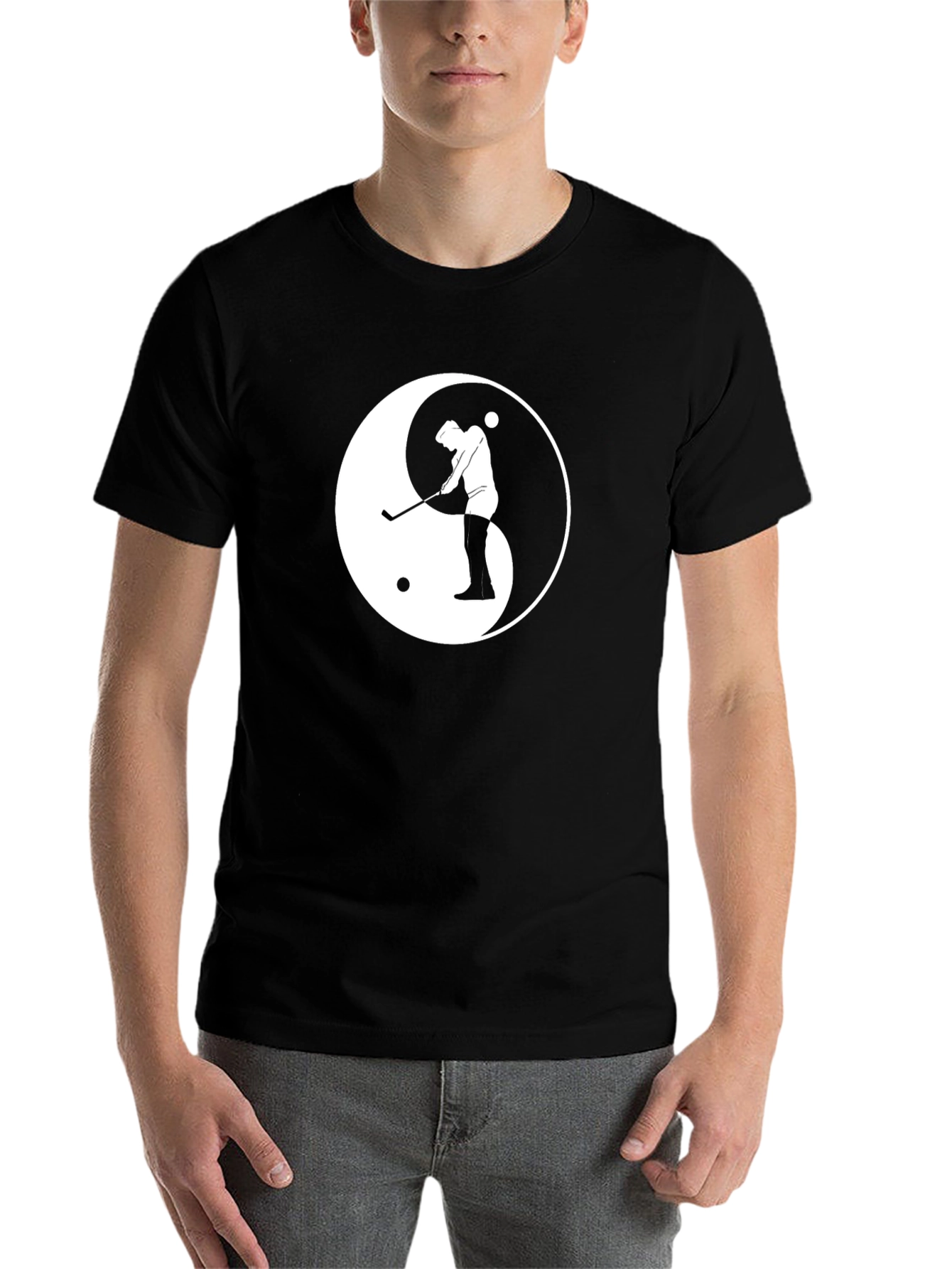 Black Yin Yang Golf T-Shirt - Classic Black Tee view 7