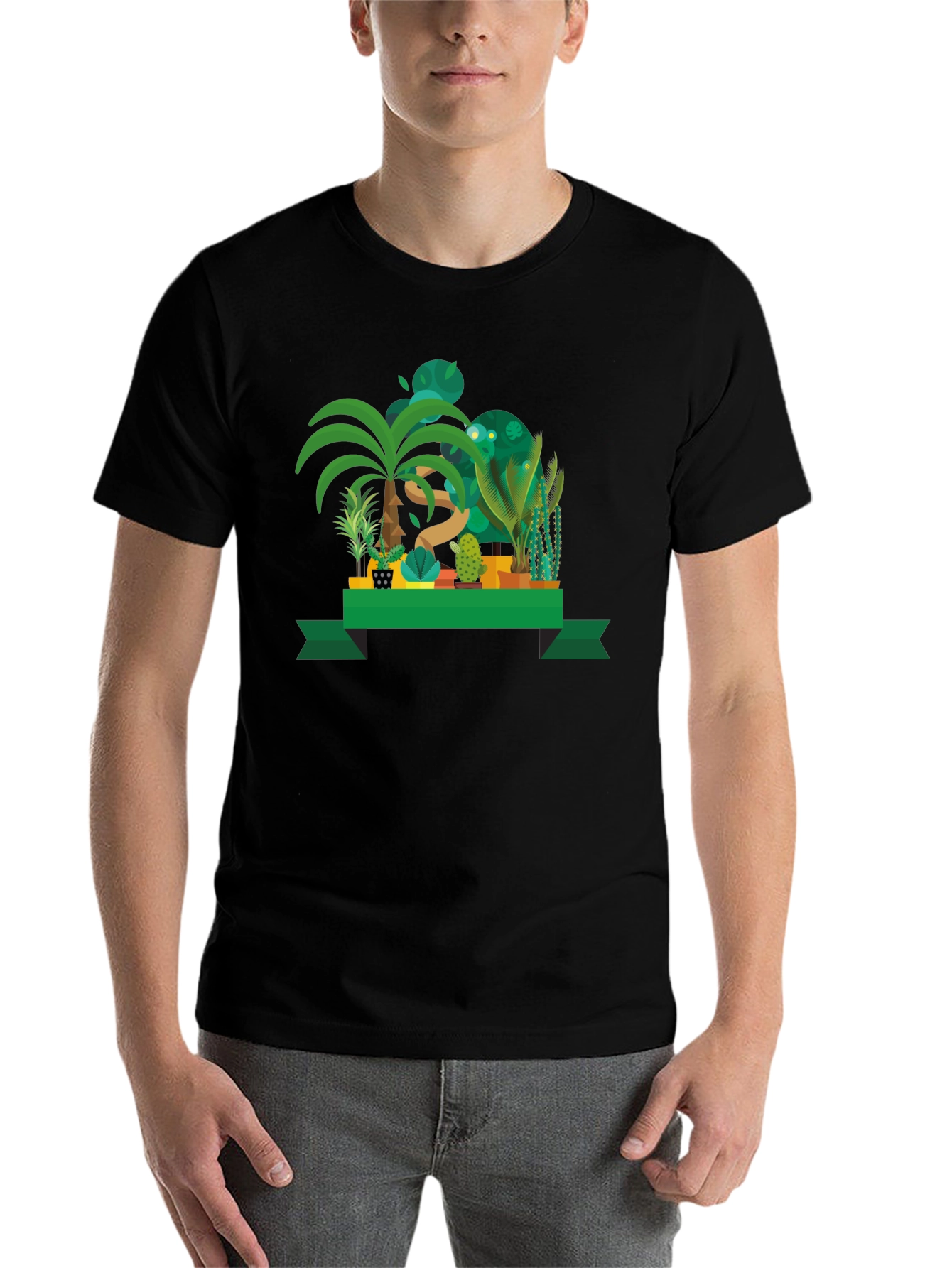 Black Tropical Plant Graphic Black T-Shirt view 7