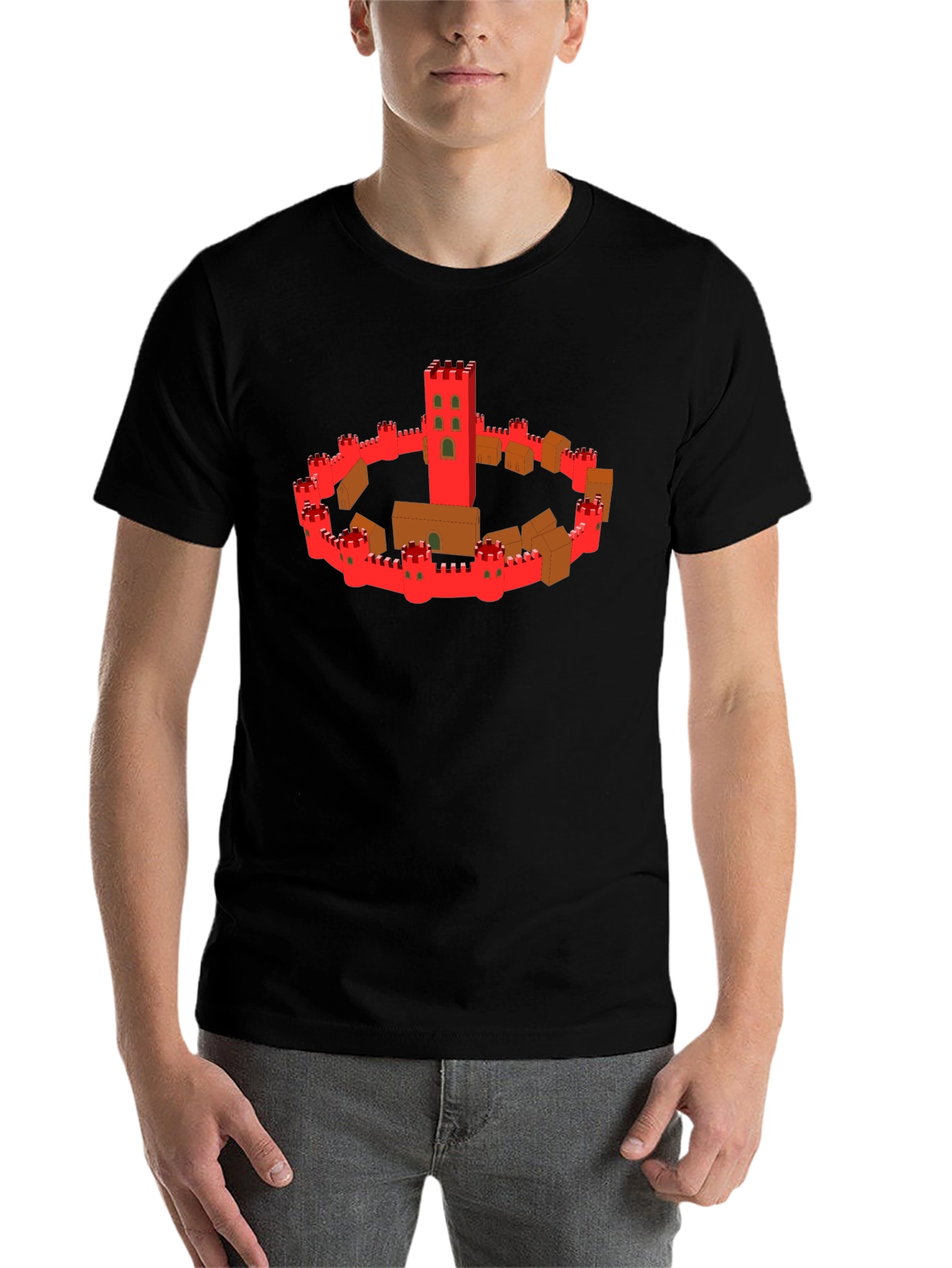 Black Medieval Castle Graphic Tee - Black Cotton T-Shirt view 7