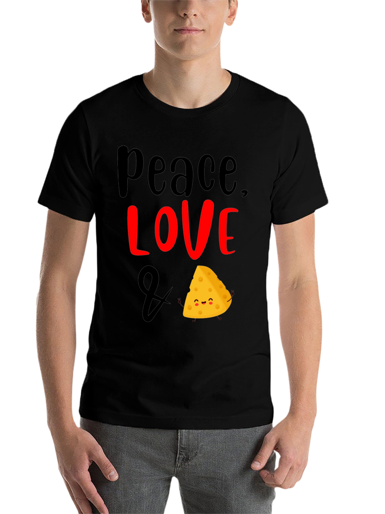 Black Peace Love & Cheese Funny Graphic T-Shirt view 7