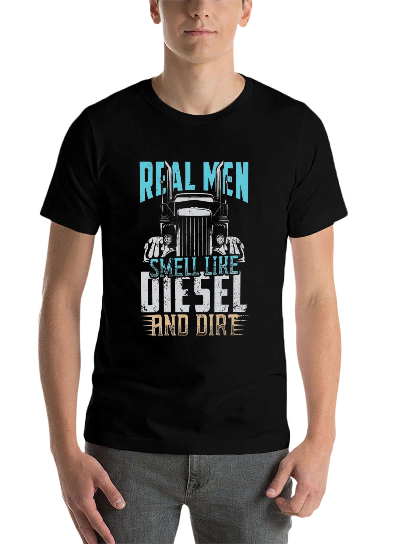 Black Real Men Diesel and Dirt Trucker T-Shirt view 7