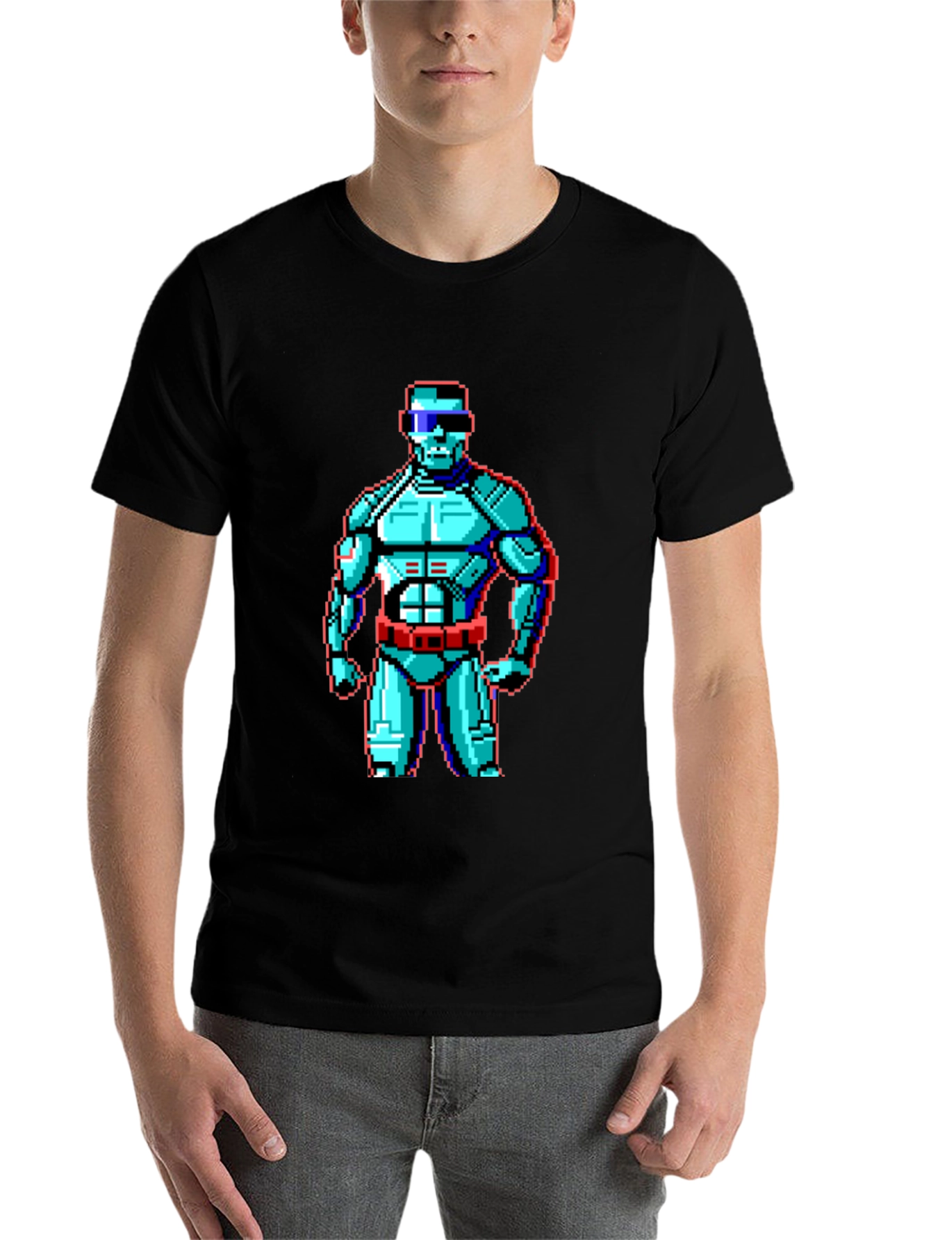 Black Retro Pixel Robot Graphic T-Shirt - Black view 7