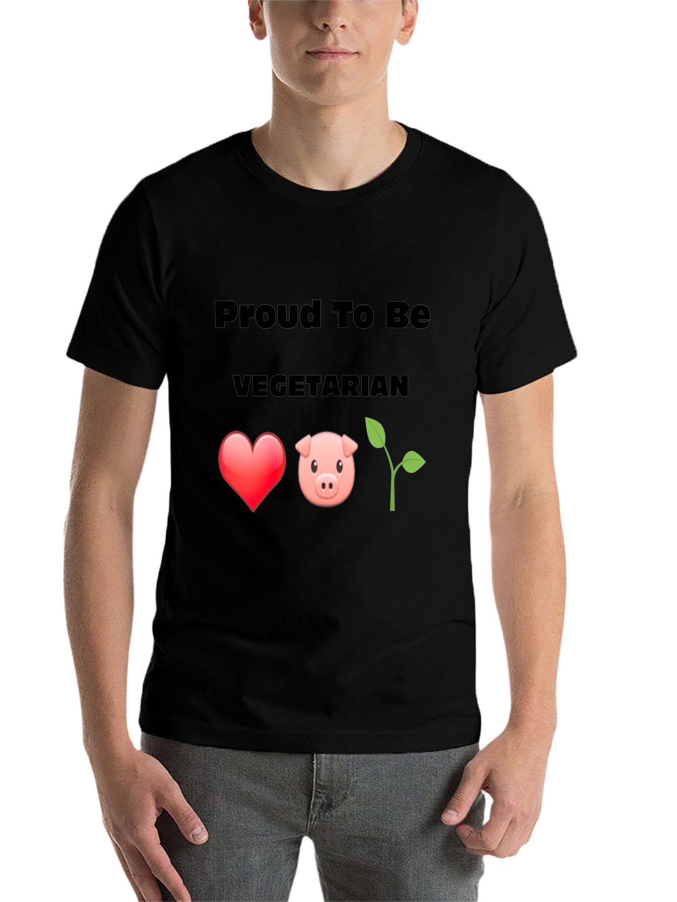 Black Proud Vegetarian Graphic Tee - Heart Pig Plant Design view 7