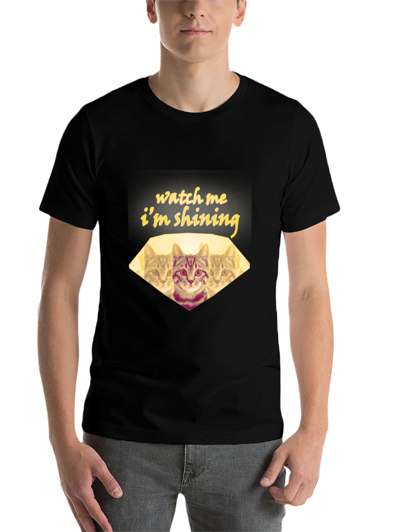 Black Watch Me I'm Shining Cat T-Shirt - Unisex Black Tee view 7
