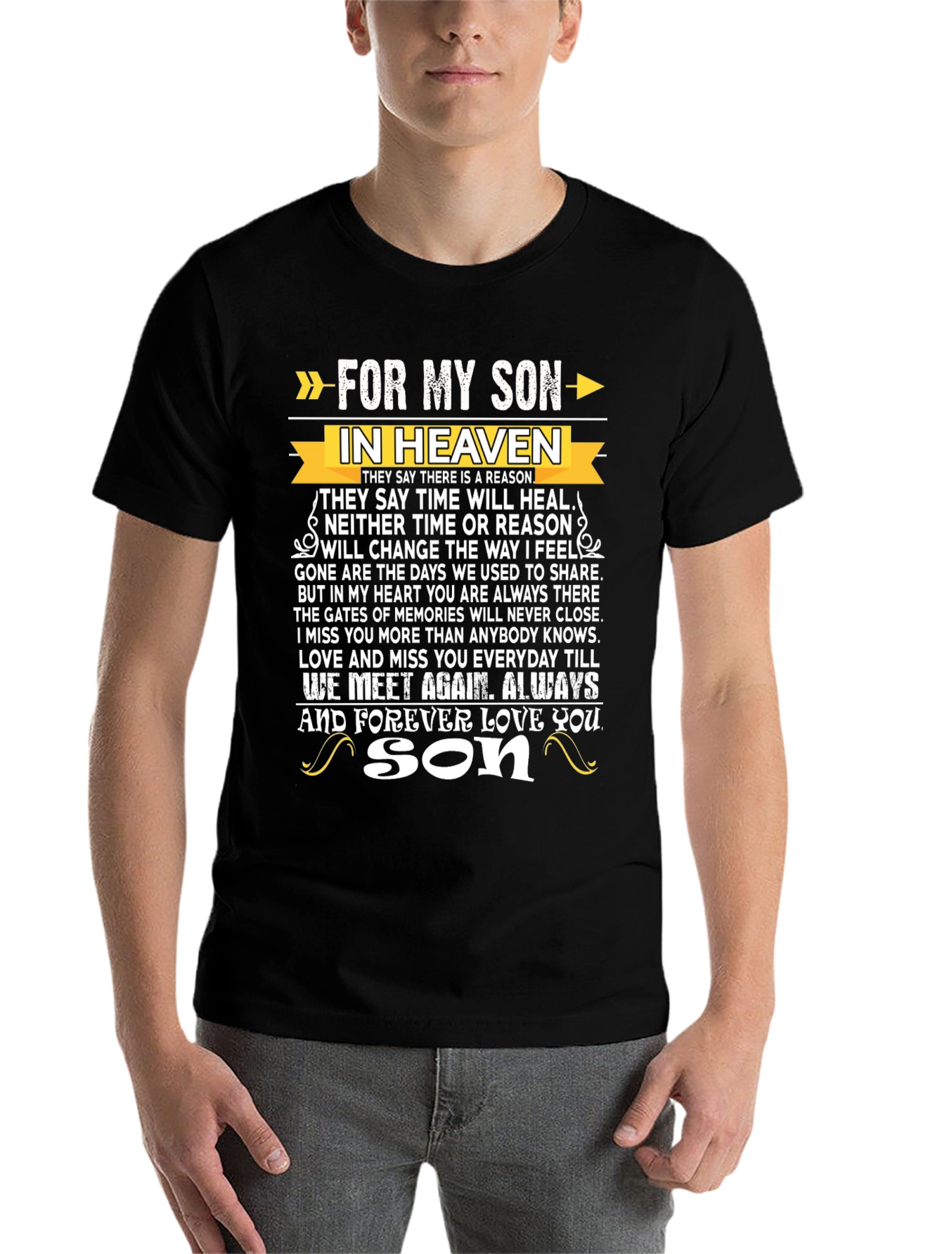 Black For My Son In Heaven Memorial T-Shirt view 7