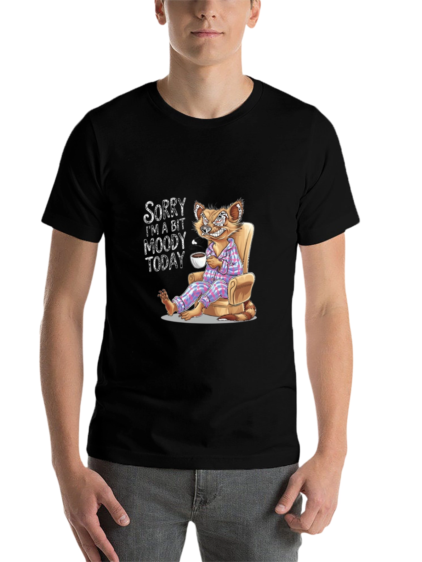 Black Moody Cartoon Fox T-Shirt view 7