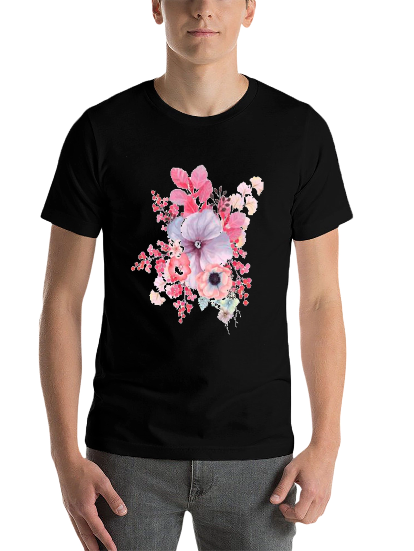 Black Floral Print Black T-Shirt view 7