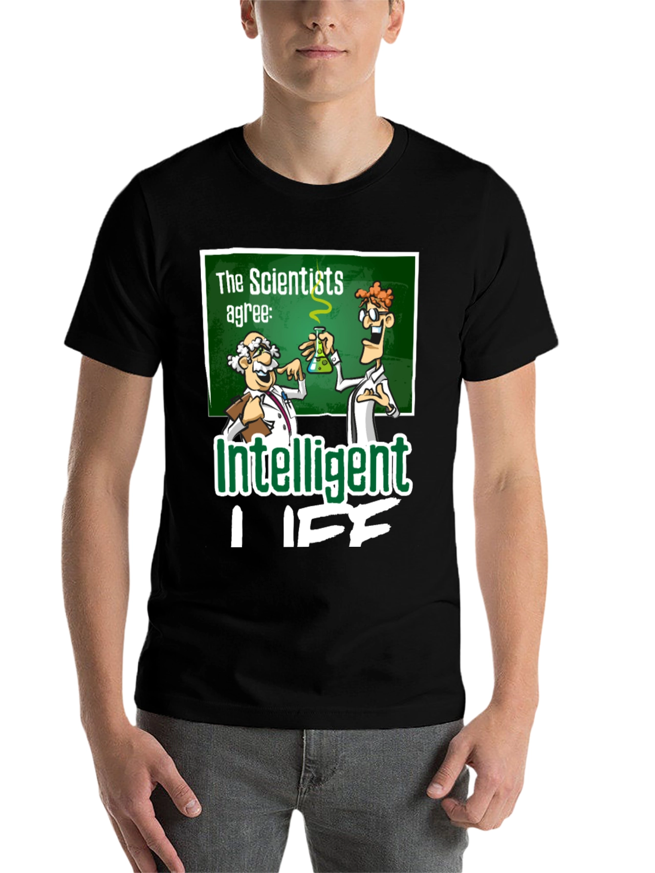 Black Intelligent Life Graphic Tee - Science Humor T-Shirt view 7