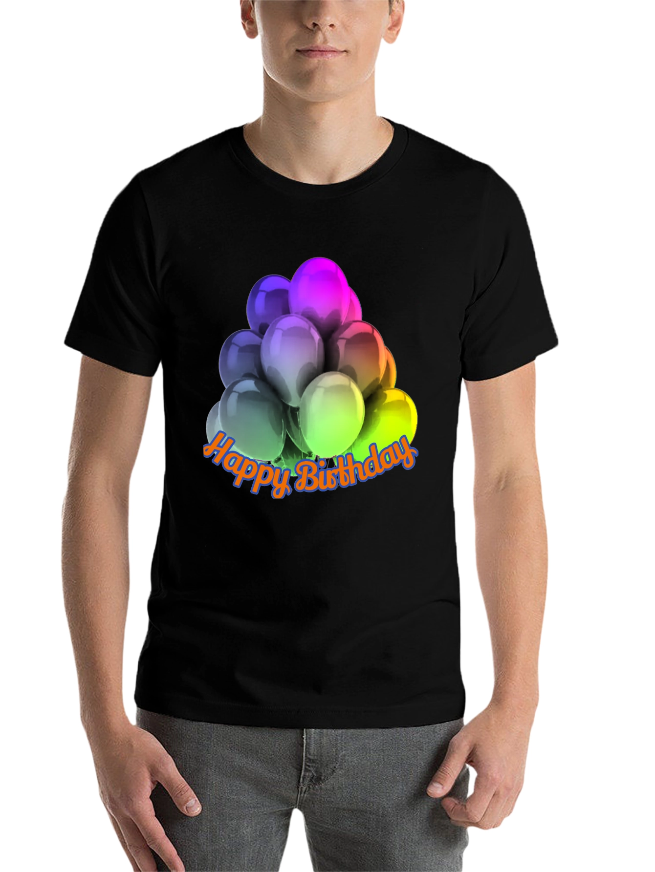 Black Happy Birthday Balloons Graphic T-Shirt view 7