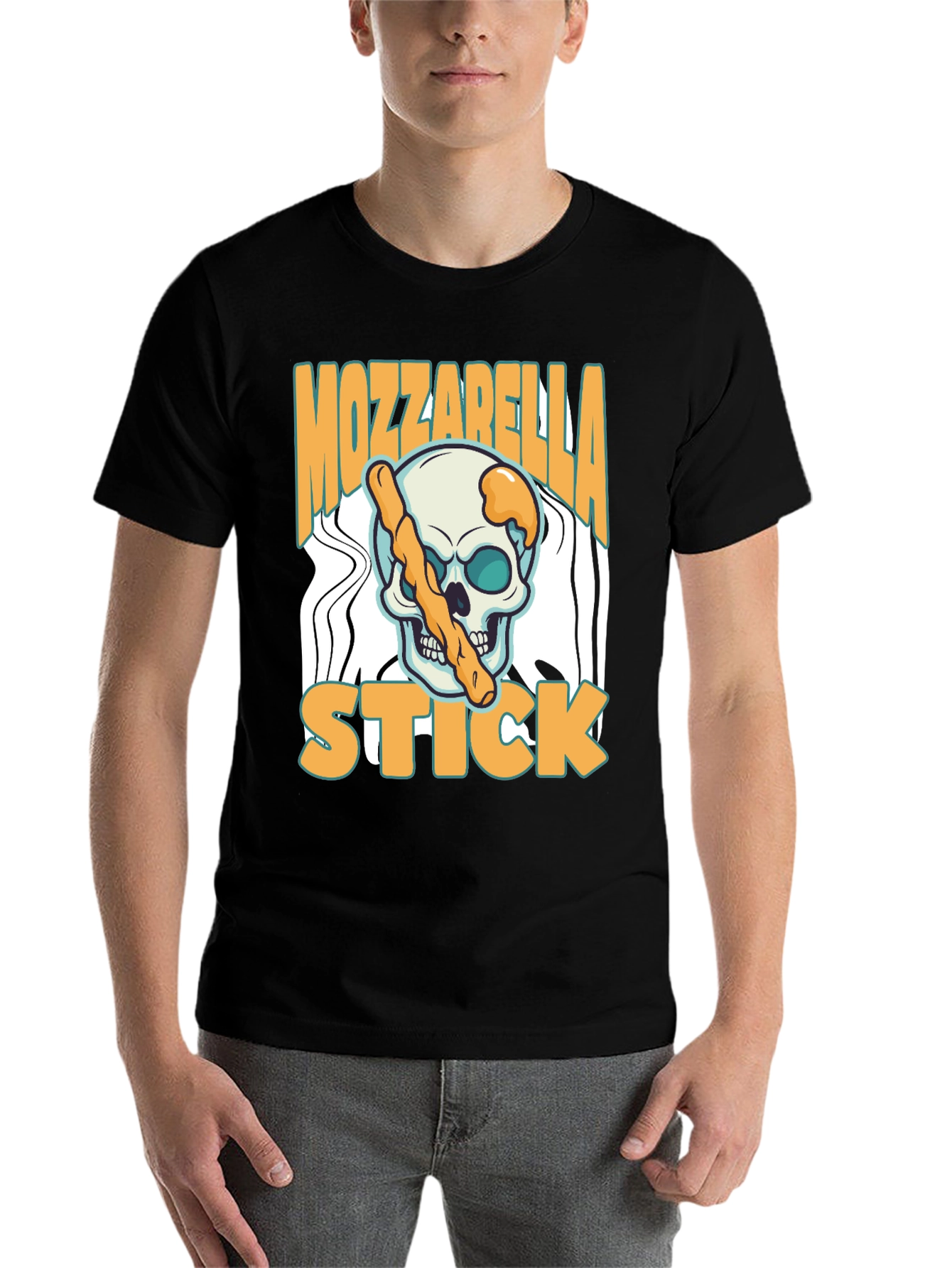 Black Mozzarella Stick Skull Graphic Tee view 7