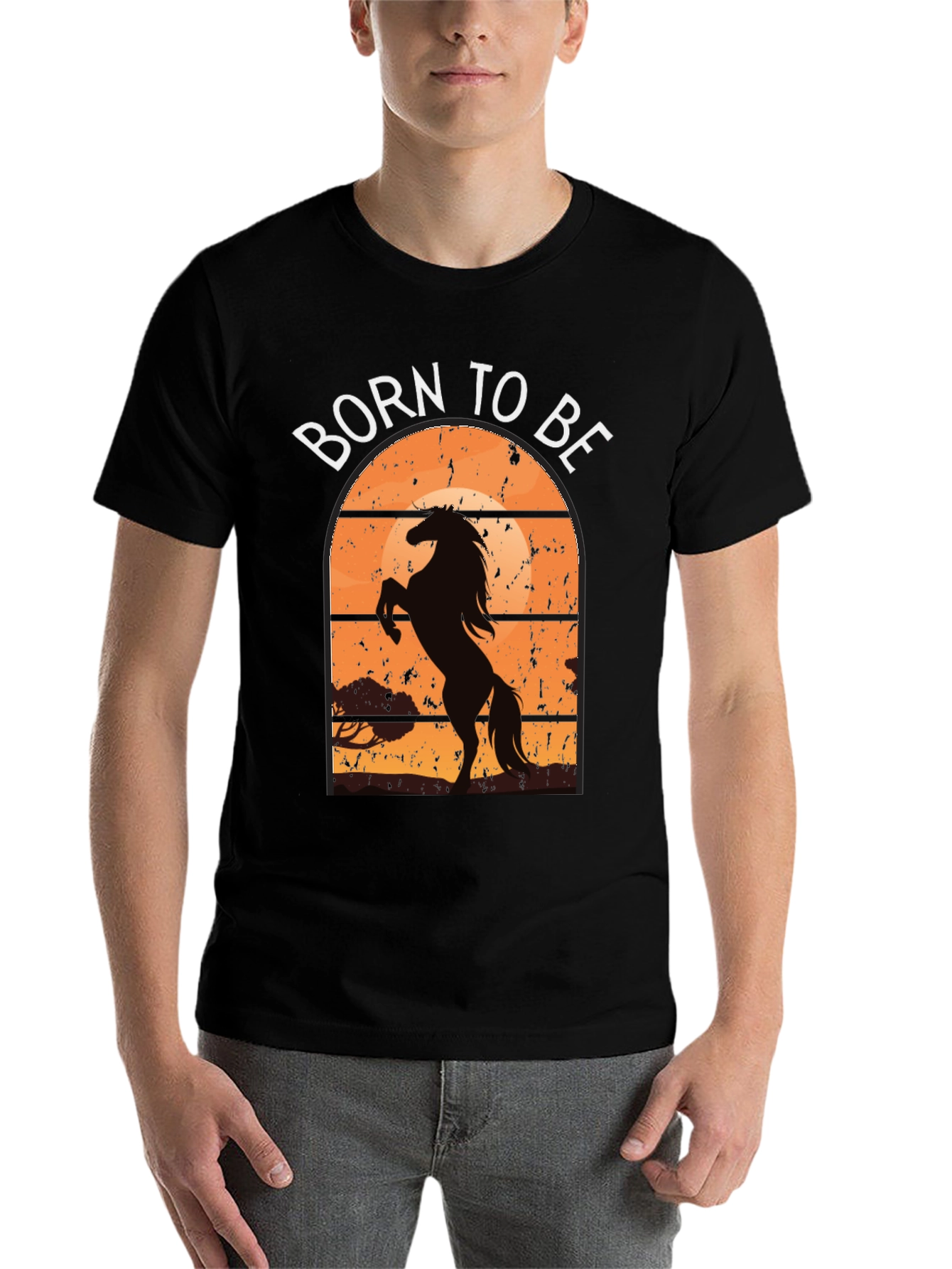 Black Born to Be Horse Silhouette Graphic Tee view 7