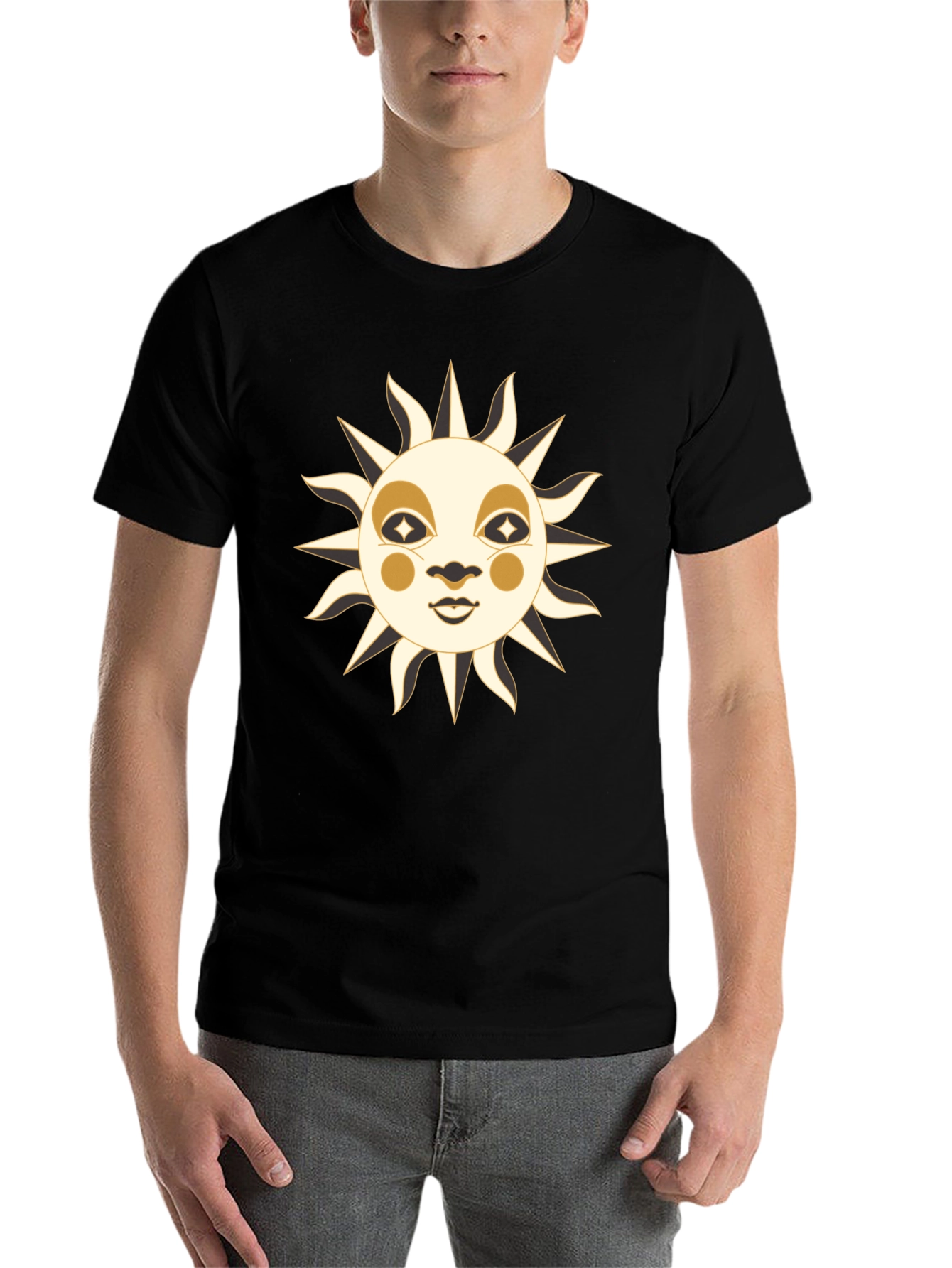 Black Celestial Sun Face Graphic T-Shirt view 7