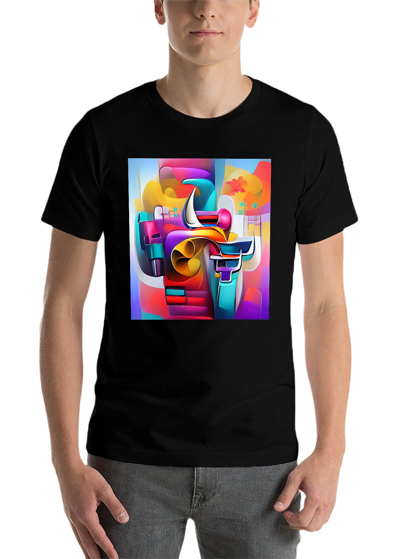 Black Abstract Art Tee - Vibrant Graphic Print view 7