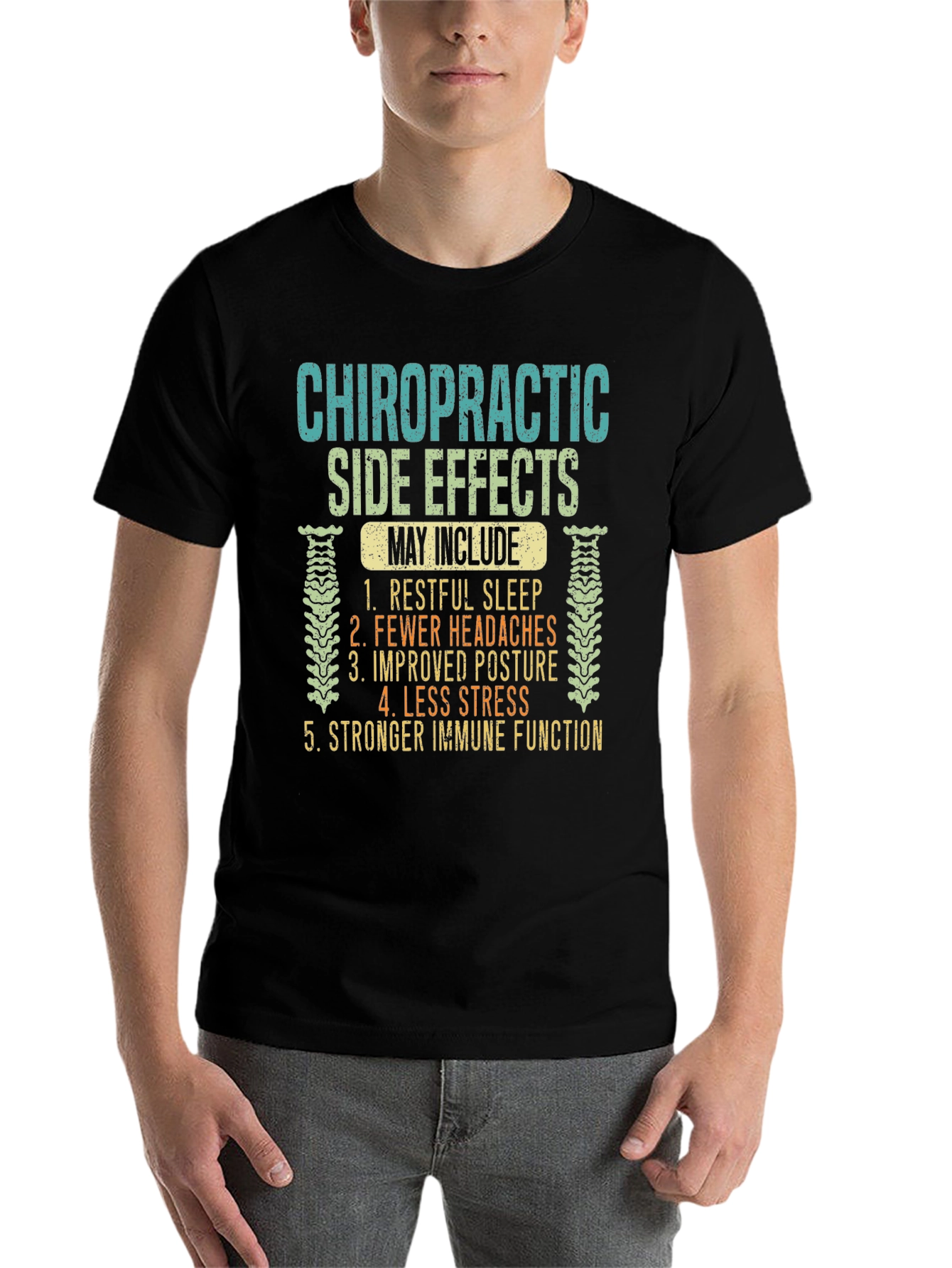 Black Chiropractic Side Effects T-Shirt view 7