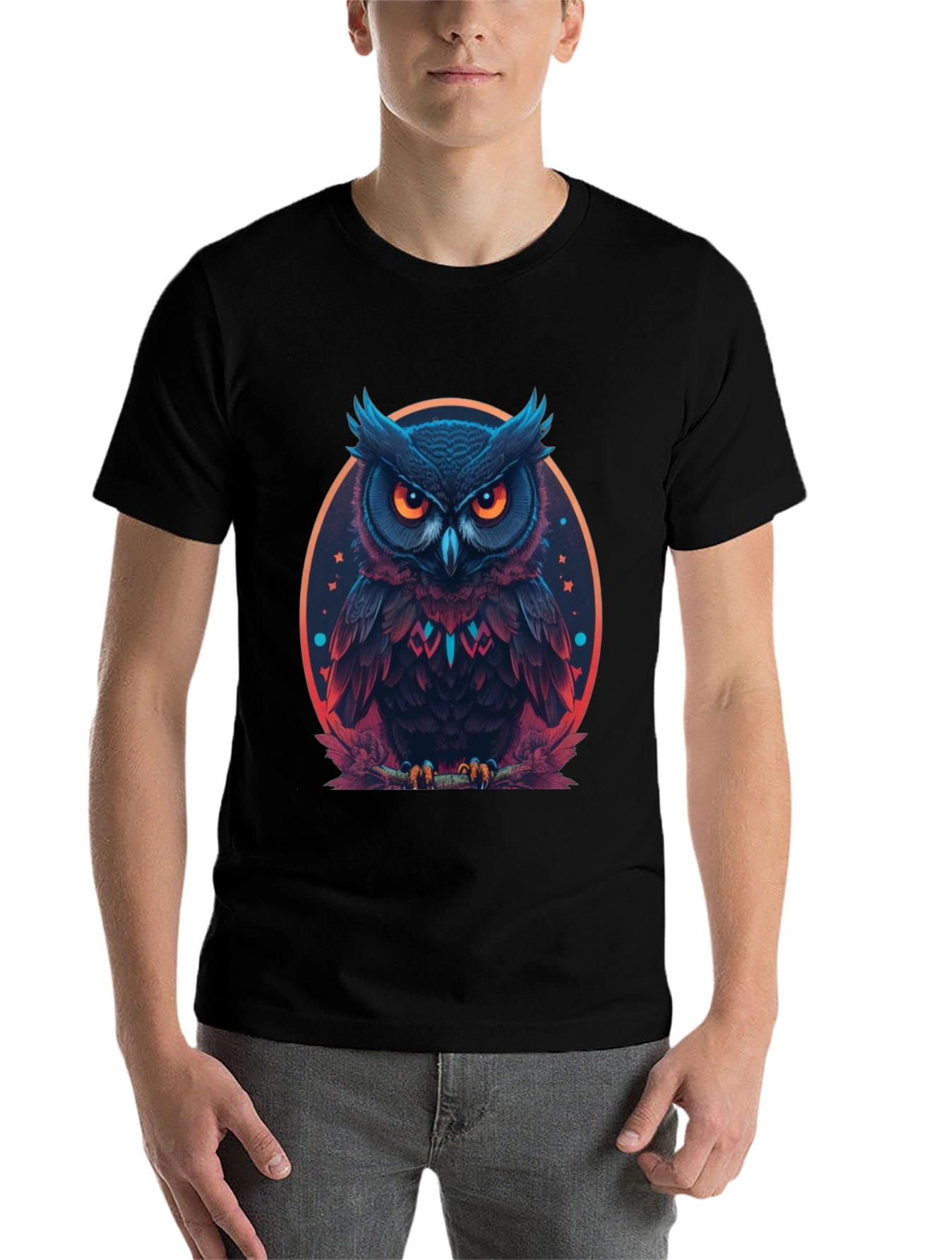 Black Men's Black Owl Graphic Tee view 7