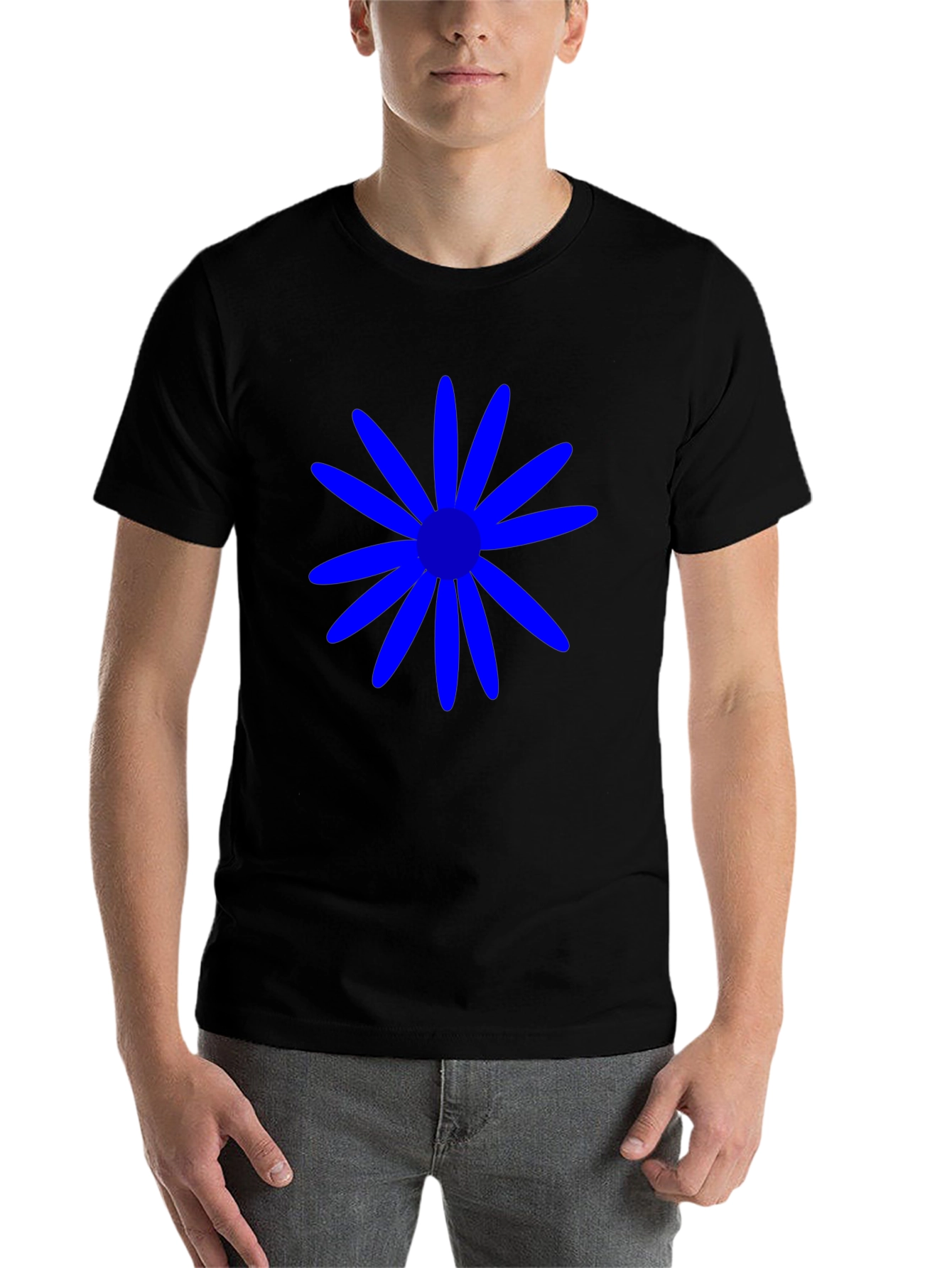 Black Blue Daisy Graphic Tee - Casual Black T-Shirt view 7