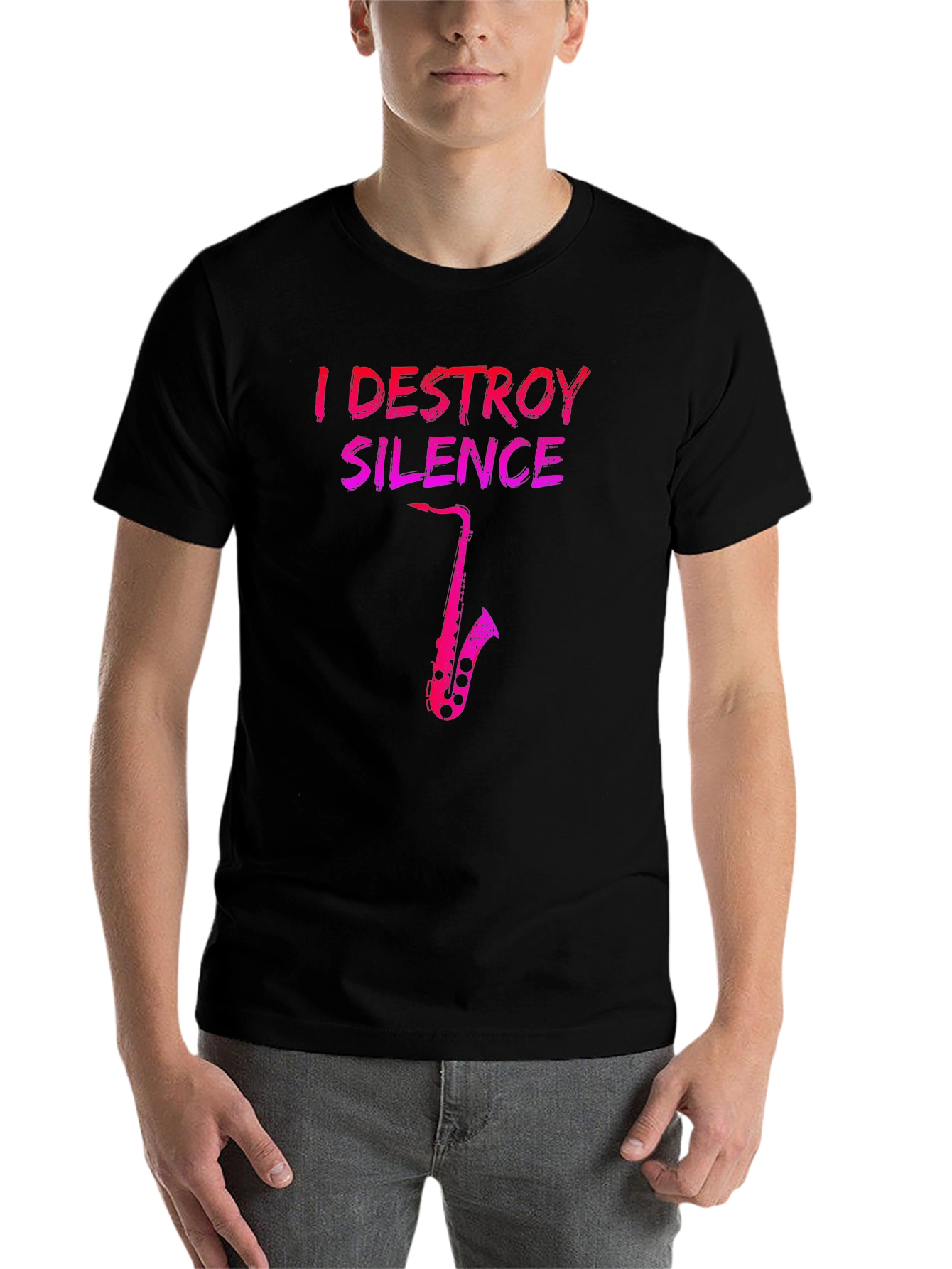 Black I Destroy Silence Saxophone Black T-Shirt view 7