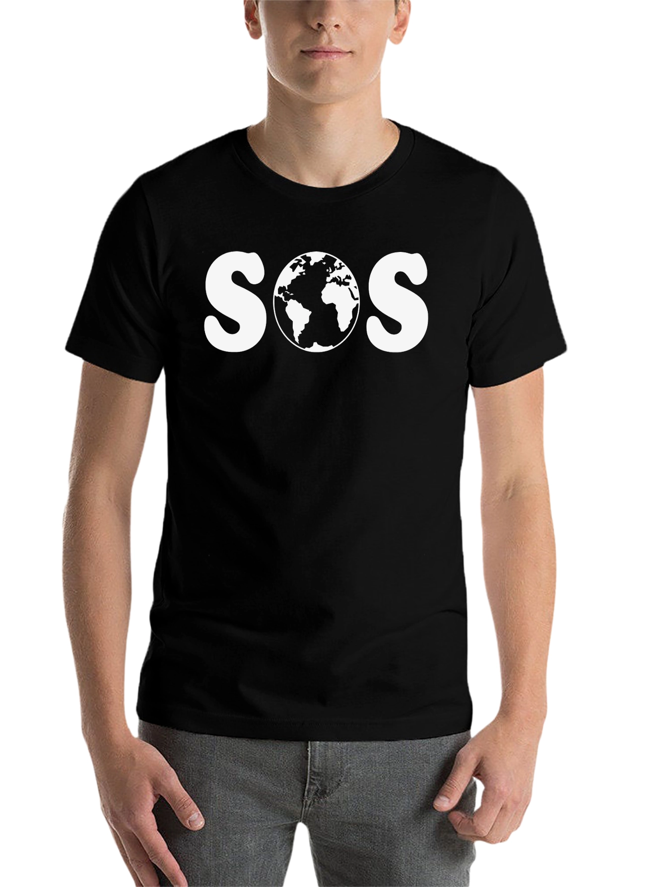 Black SOS Earth Graphic Tee - Save Our Planet T-Shirt view 7