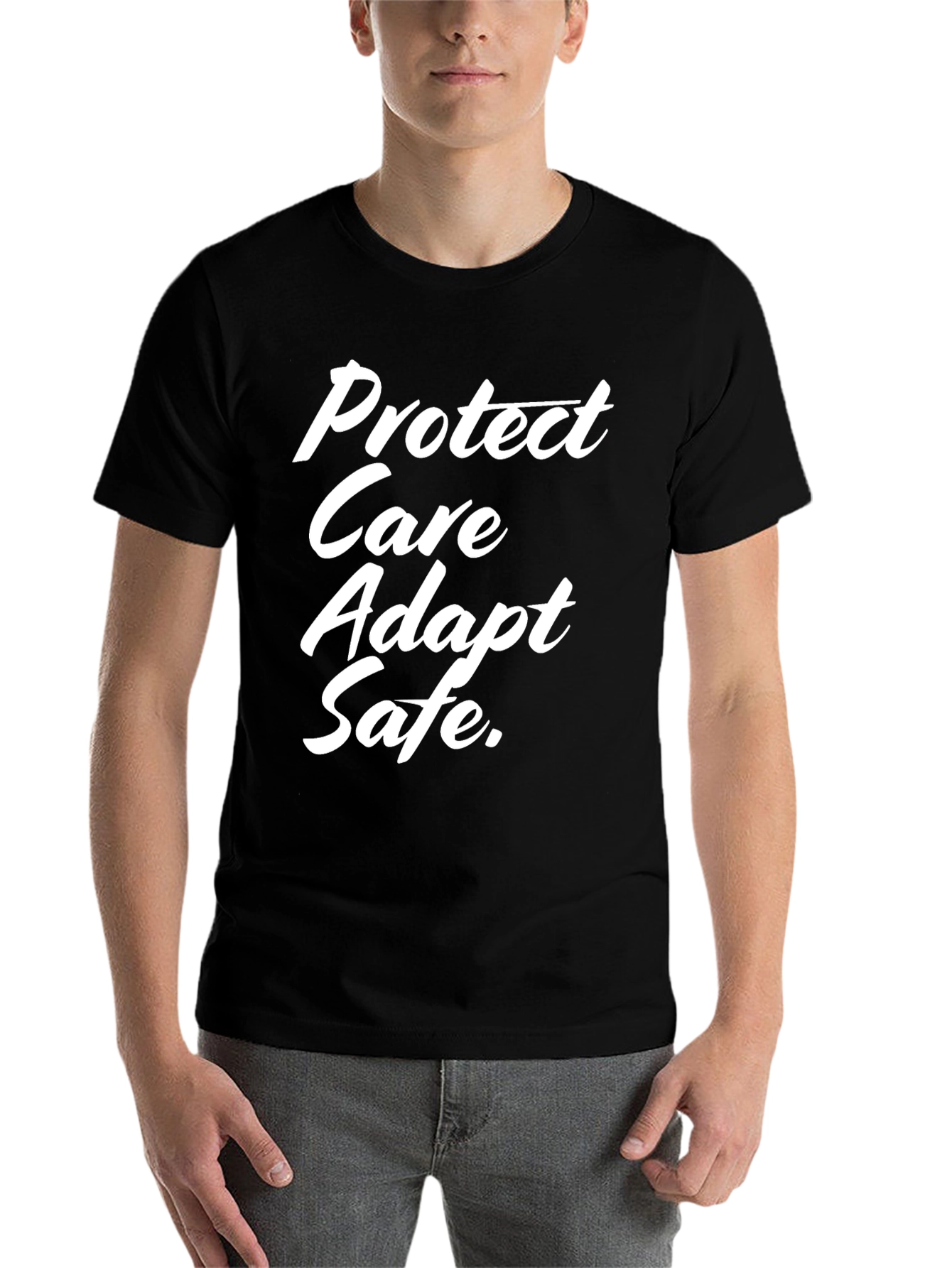 Black Protect Care Adapt Safe Tee - Trendy Slogan T-Shirt view 7