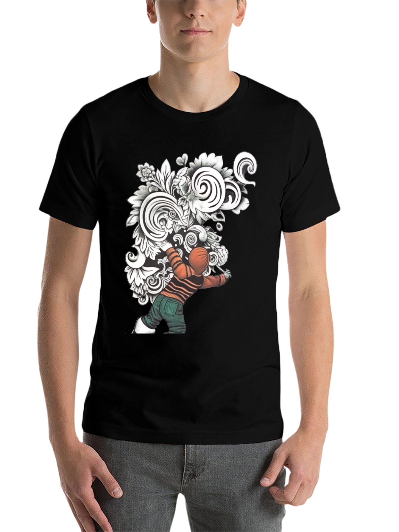 Black Unique Graphic Print Black T-Shirt view 7