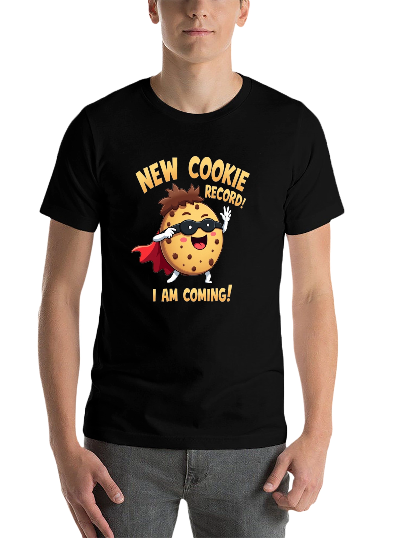 Black New Cookie Record Funny Cartoon Graphic T-Shirt view 7