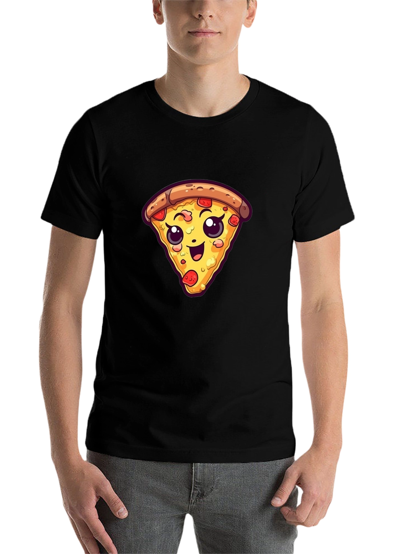 Black Cute Pizza Slice Graphic Tee - Black Unisex T-Shirt view 7
