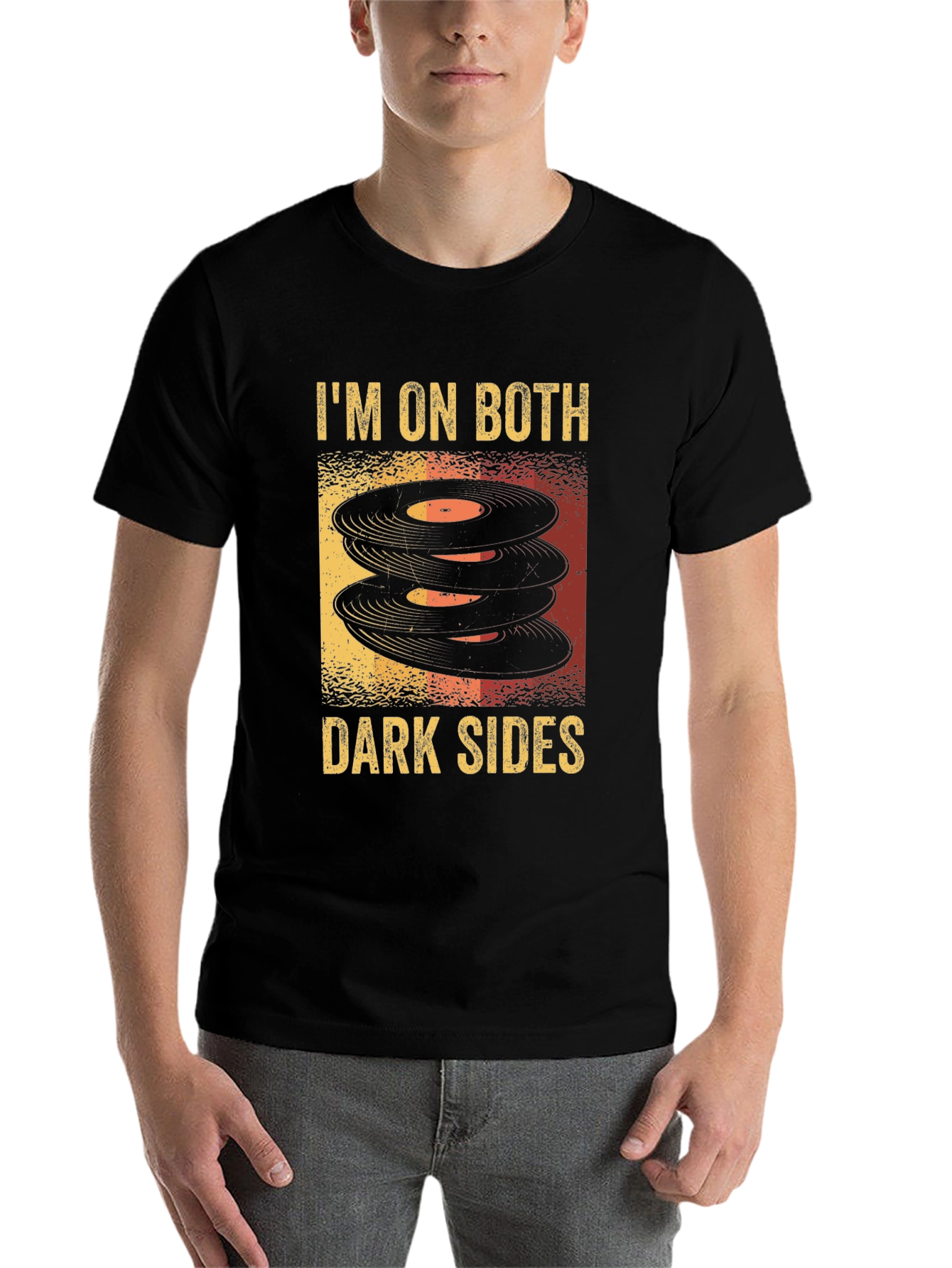 Black I'm On Both Dark Sides T-Shirt Vintage Record Vinyl Music Tee view 7