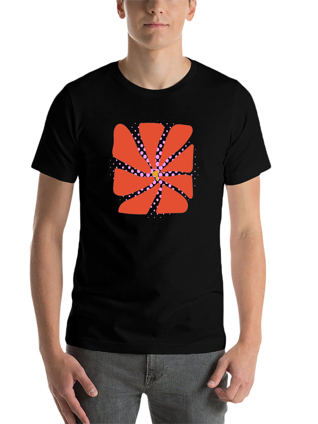Black Abstract Flower Graphic Black Tee view 7