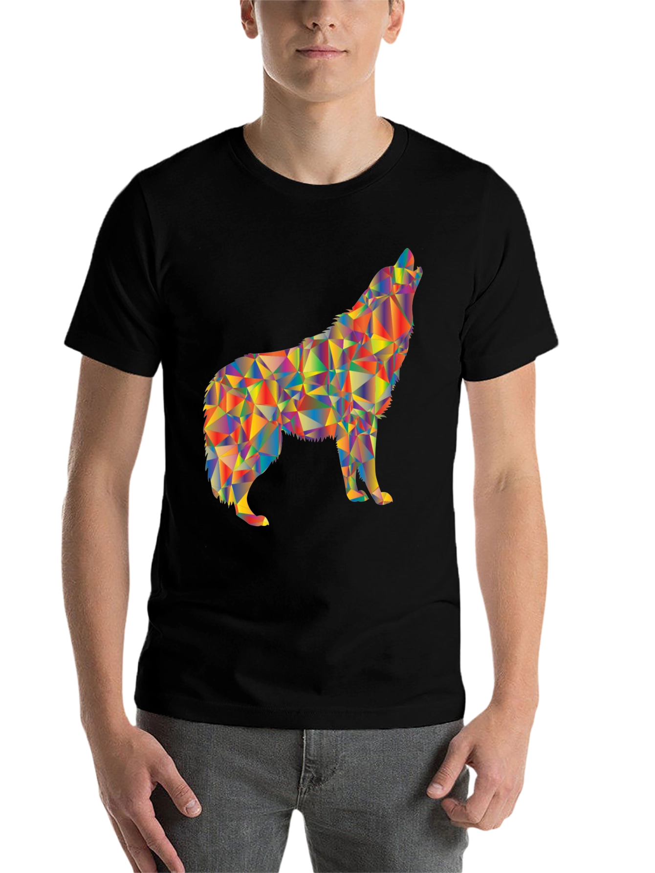 Black Geometric Wolf Graphic T-Shirt view 7