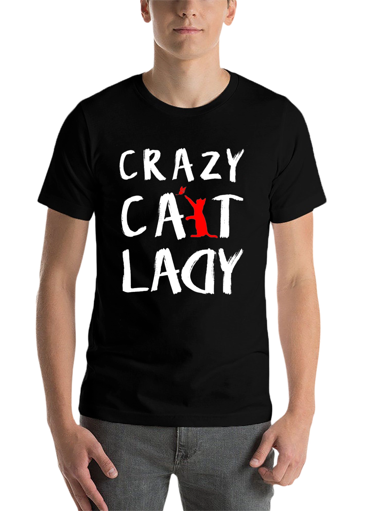 Black Crazy Cat Lady T-Shirt - Unisex Graphic Tee view 7