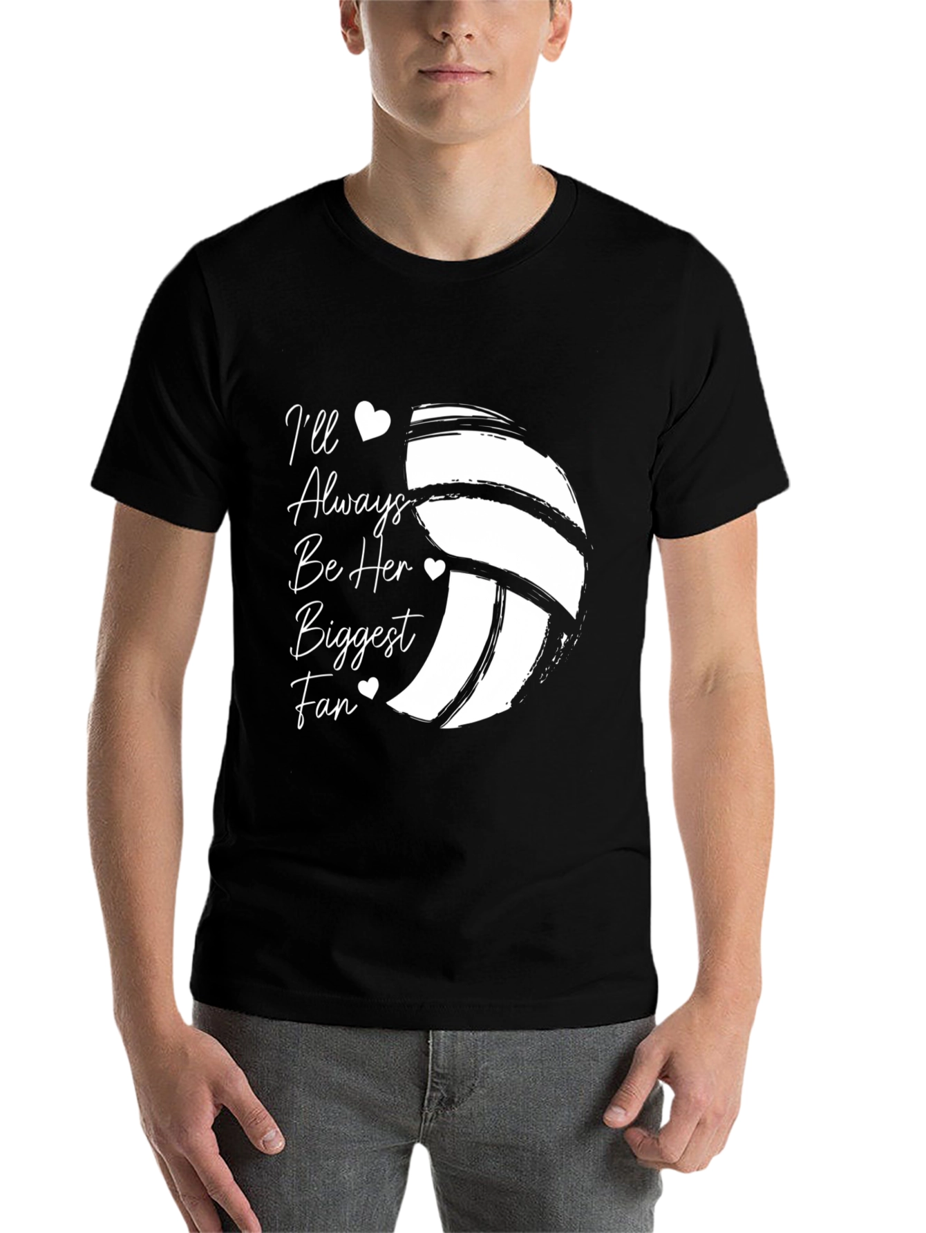 Black Volleyball Fan T-Shirt - I'll Always Be Her Biggest Fan view 7